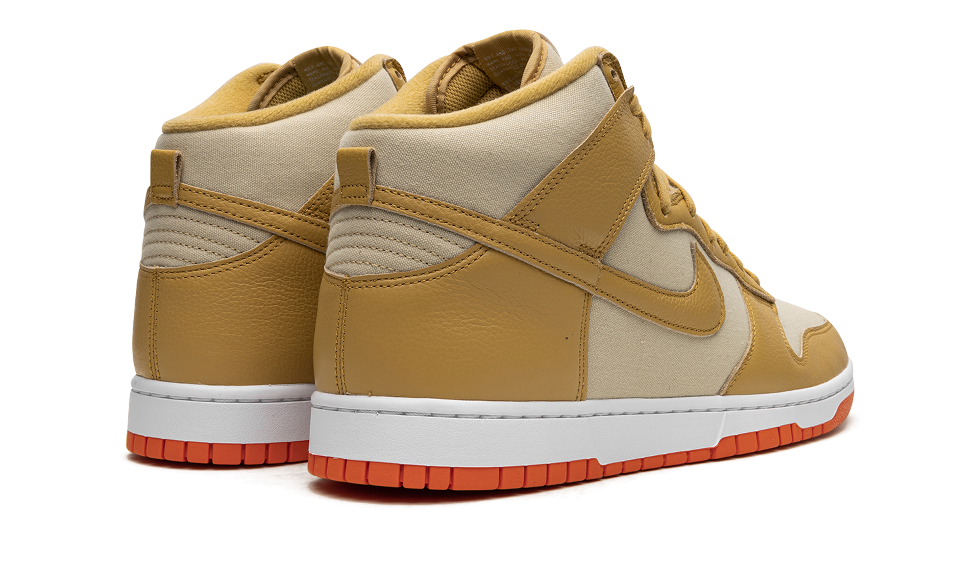 nike dunk high wheat gold safety orange+DV7215-700+diagnol right behind view