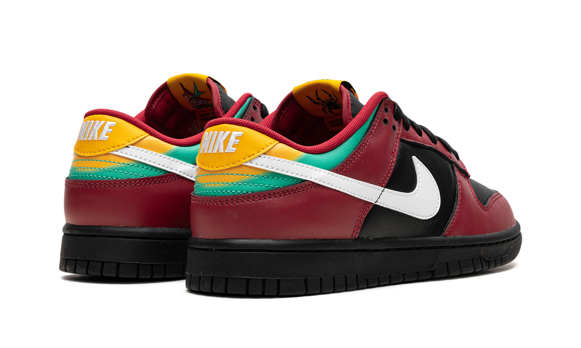 nike dunk low biker tattoos+FZ3057-001+diagnol right behind view
