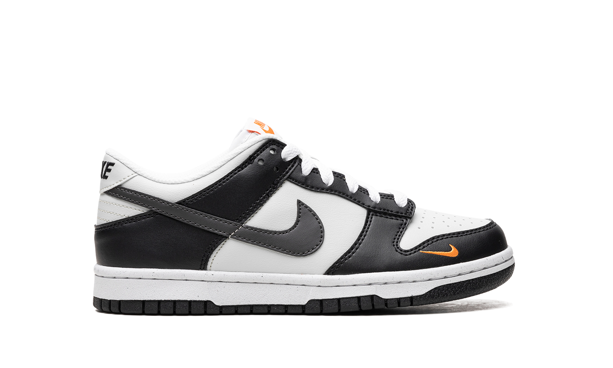 nike dunk low black bright mandarin mini swoosh gs+FN7784-001+right view