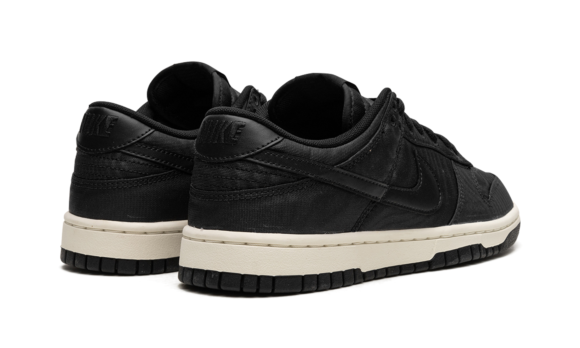 nike dunk low black canvas+DV7211-001+diagnol right behind view
