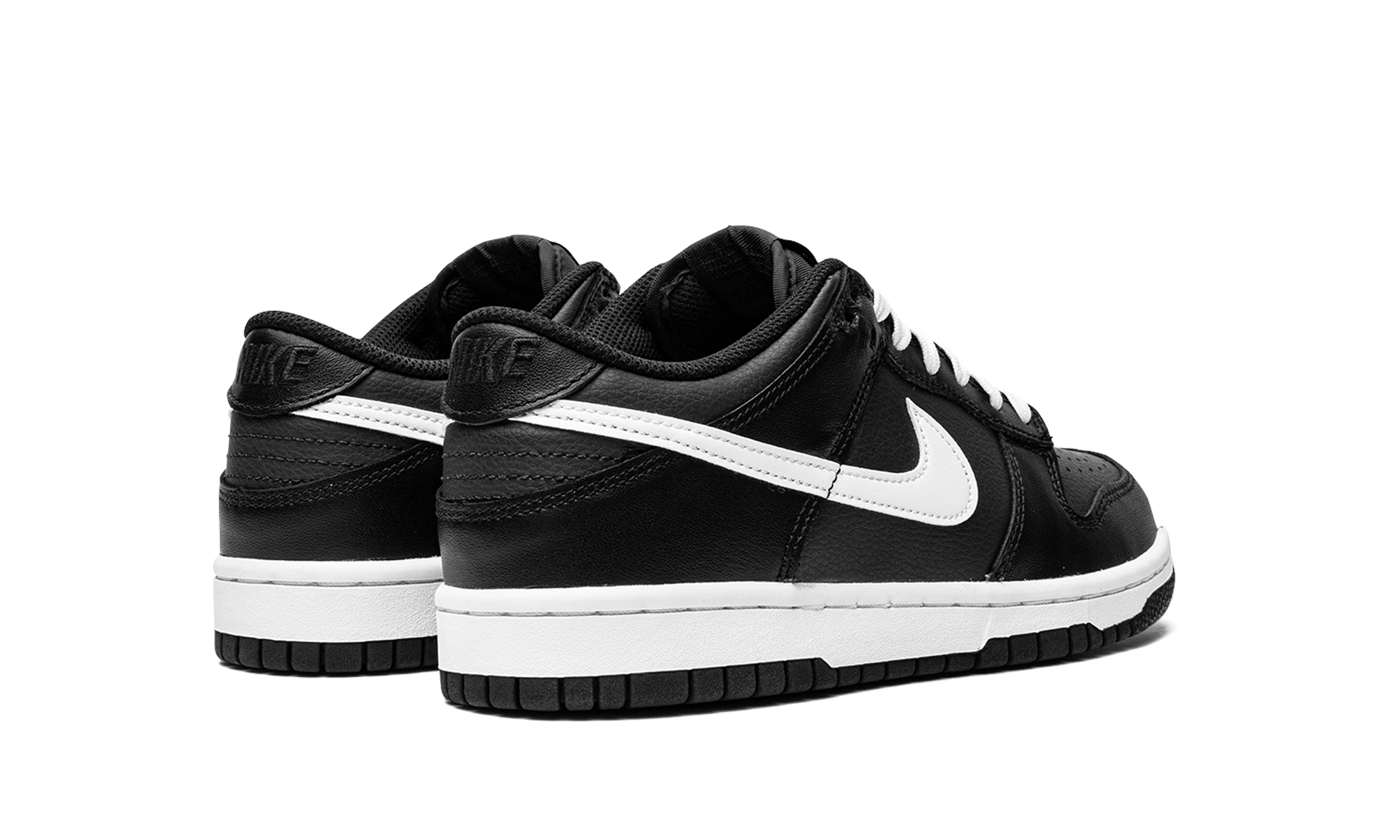 nike dunk low black white 2022 gs+DH9765-002+diagnol right behind view