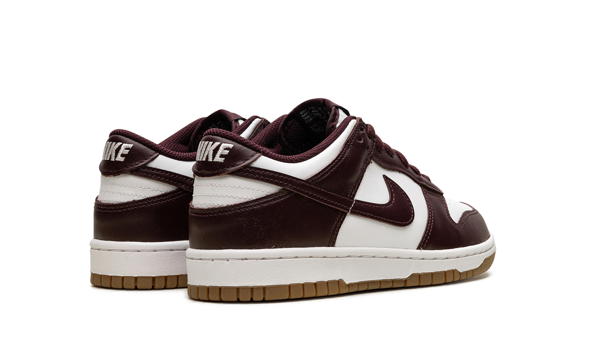 nike dunk low burgundy crush gum gs+HJ9282-100+diagnol right behind view