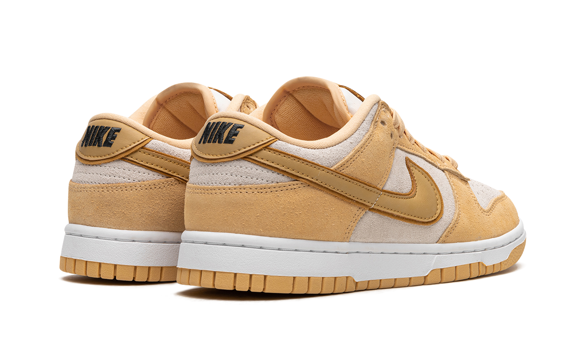 nike dunk low celestial gold suede women s+DV7411-200+diagnol right behind view