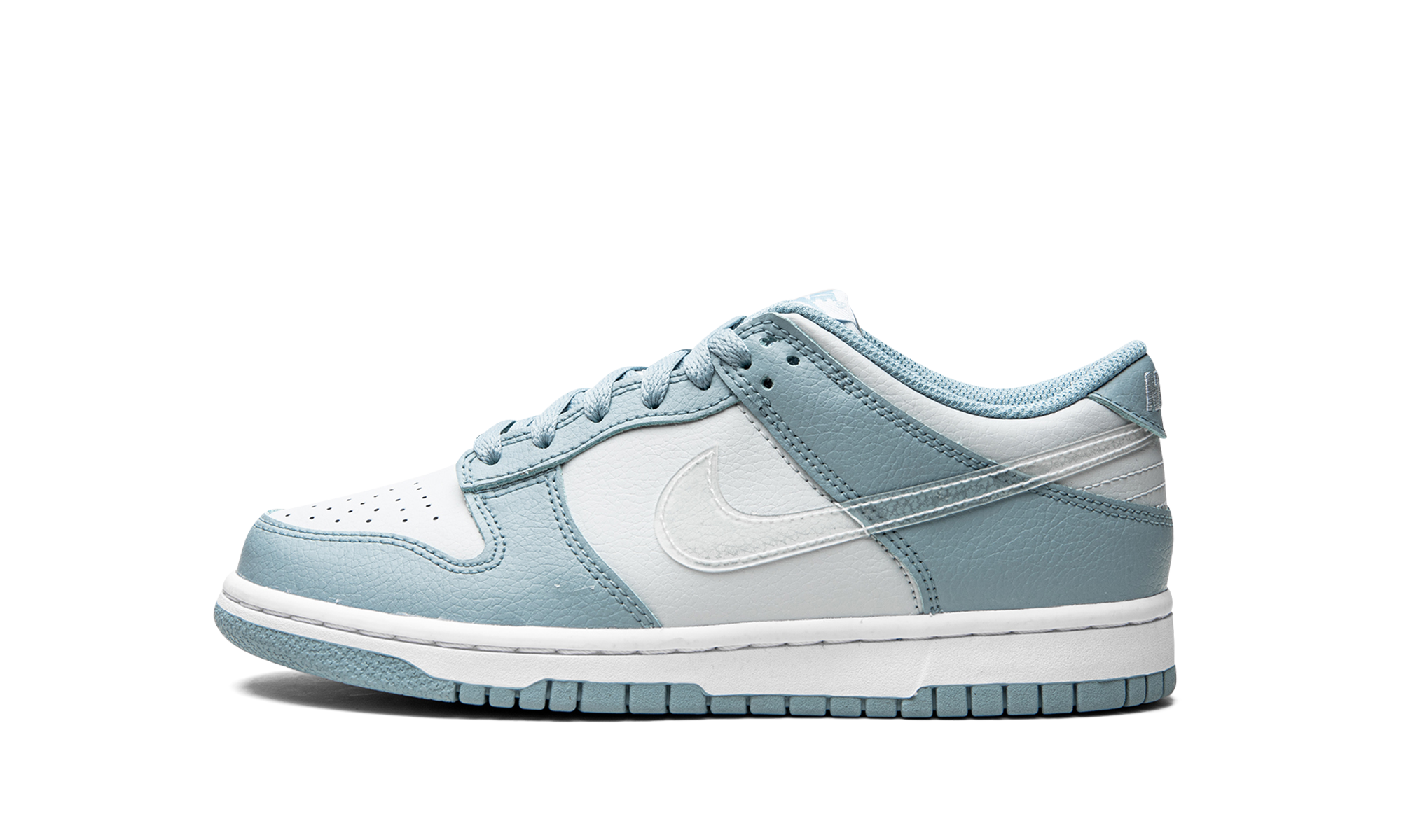 nike dunk low clear blue swoosh gs+DH9765-401+diagnol right view 1