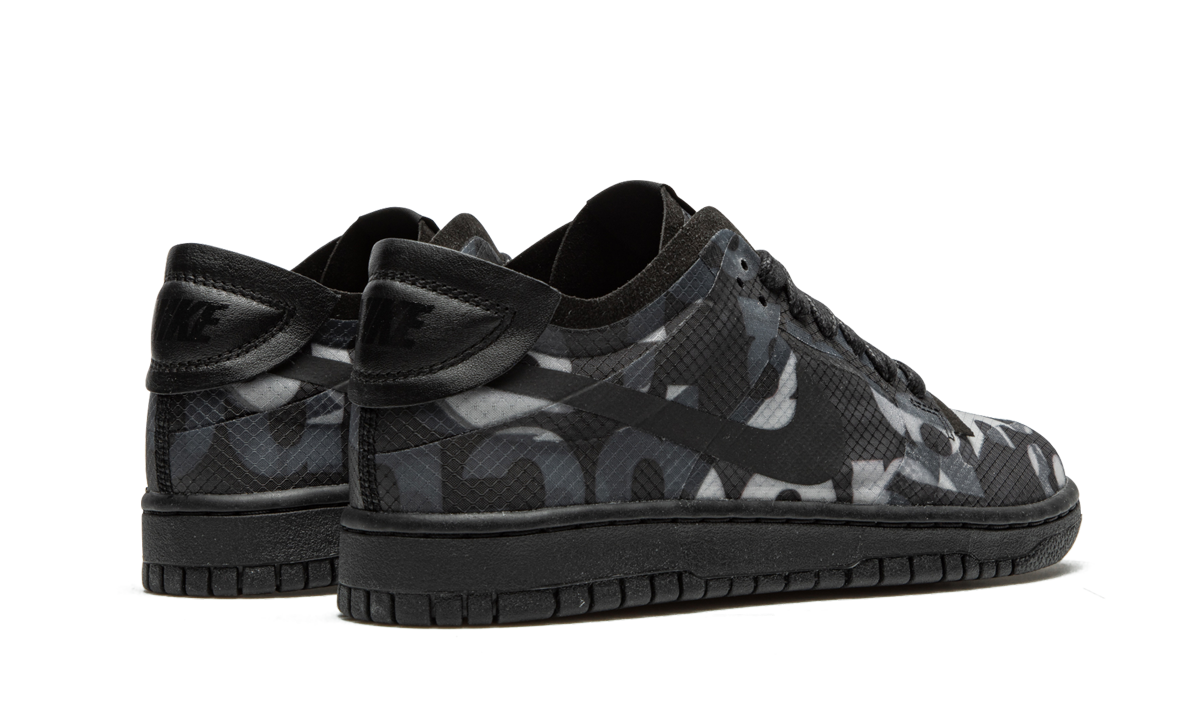 nike dunk low comme des garcons print women s+CZ2675-001+diagnol right behind view