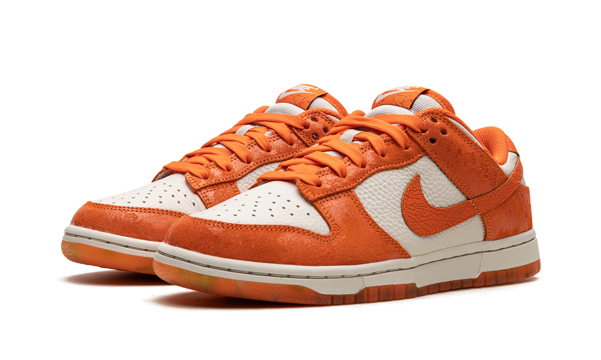 nike dunk low cracked orange women s+FN7773-001+diagnol left view