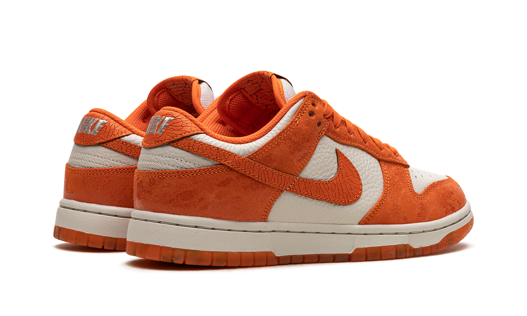 nike dunk low cracked orange women s+FN7773-001+diagnol right behind view