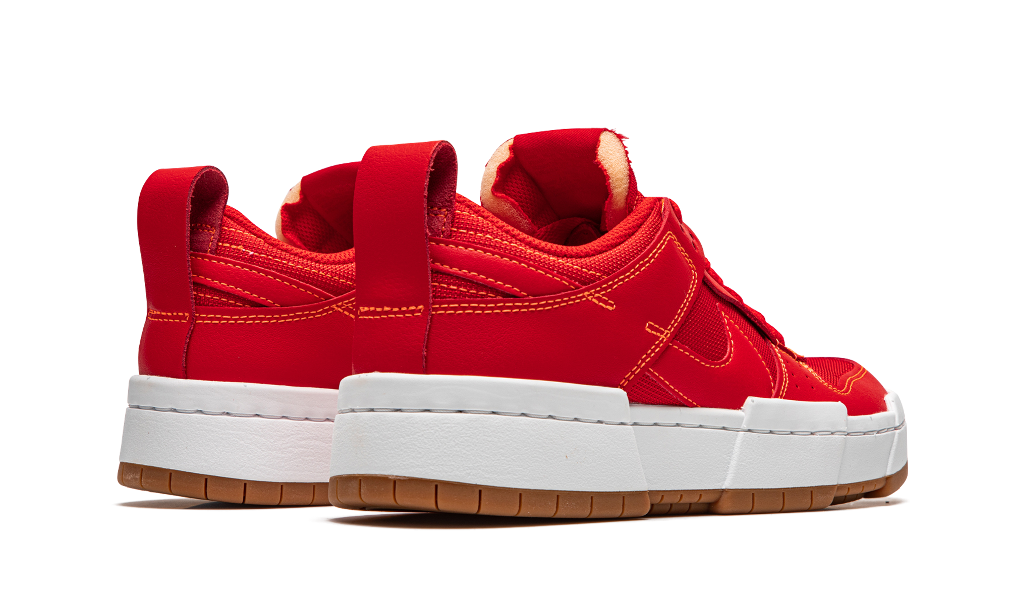 nike dunk low disrupt red gum women s+CK6654-600+diagnol right behind view