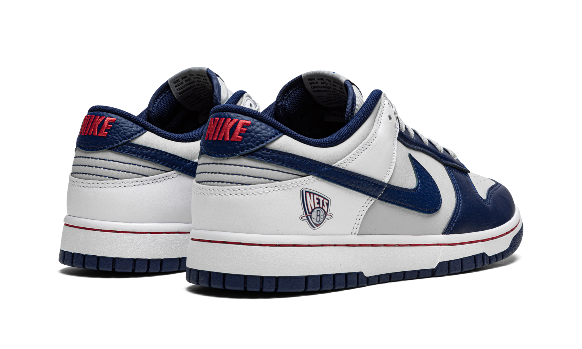 nike dunk low emb nba 75th anniversary brooklyn nets+DD3363-001+diagnol right behind view