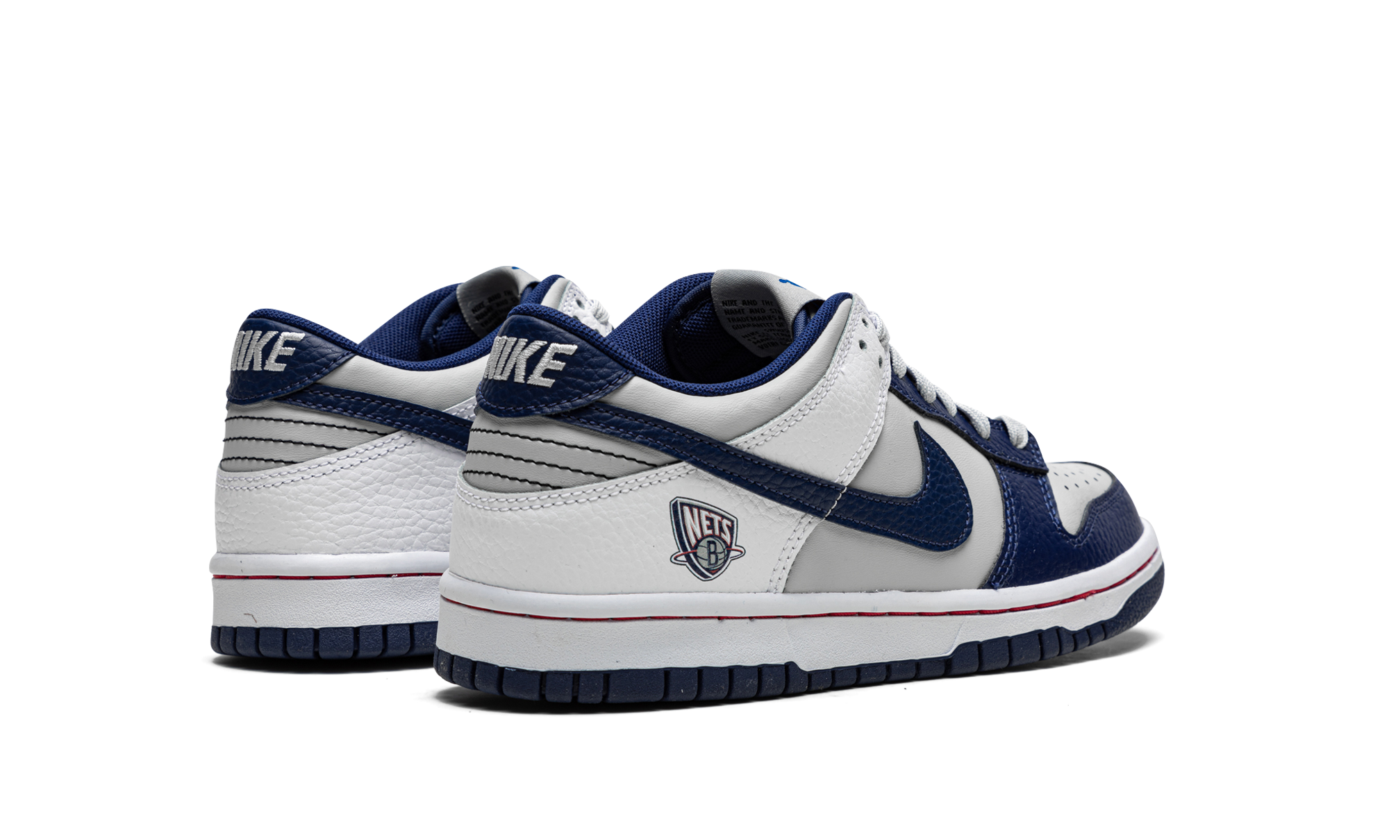 nike dunk low emb nba 75th anniversary brooklyn nets gs+DO6288-001+diagnol right behind view