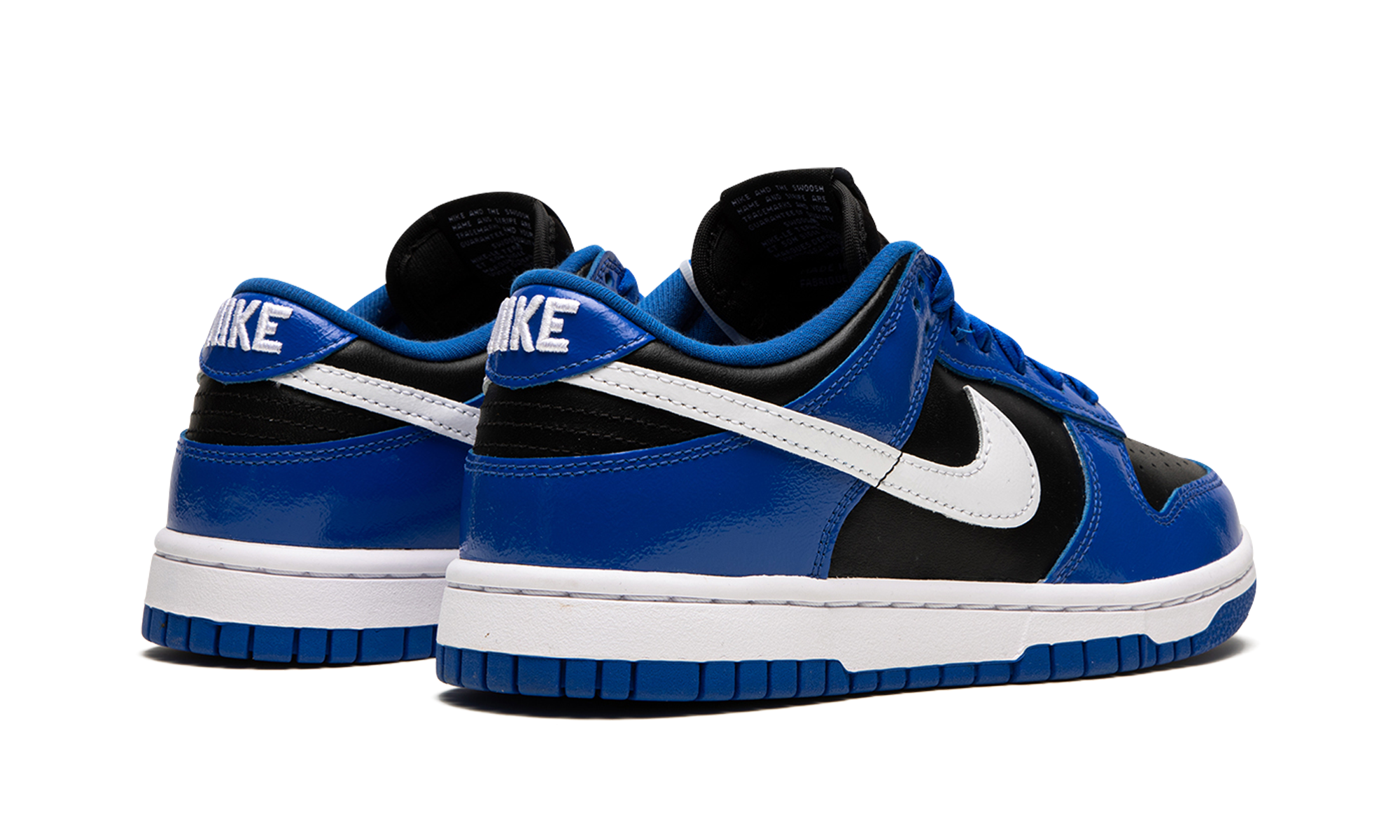 nike dunk low essential game royal black white women s+DQ7576-400+diagnol right behind view
