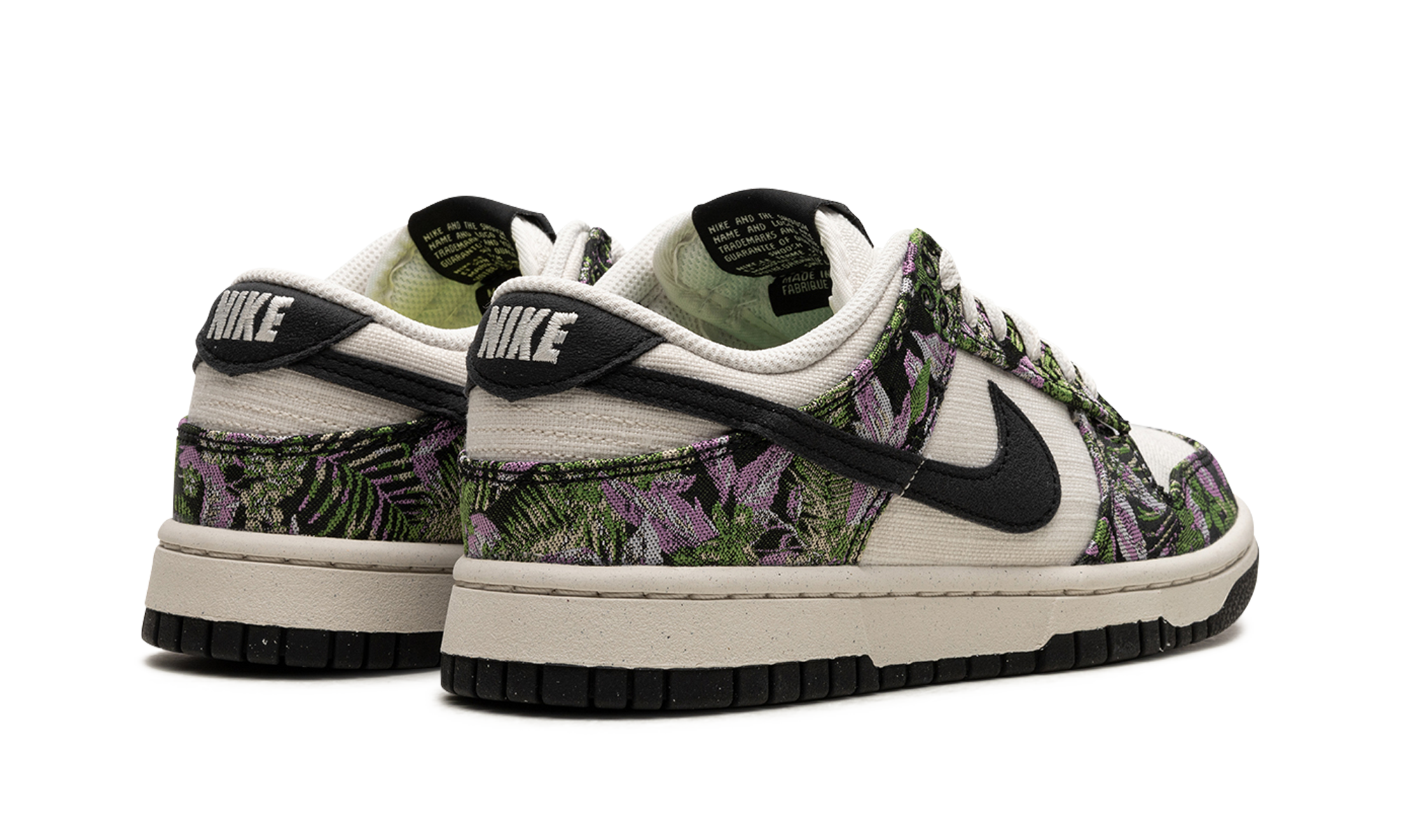 nike dunk low floral tapestry women s+FN7105-030+diagnol right behind view