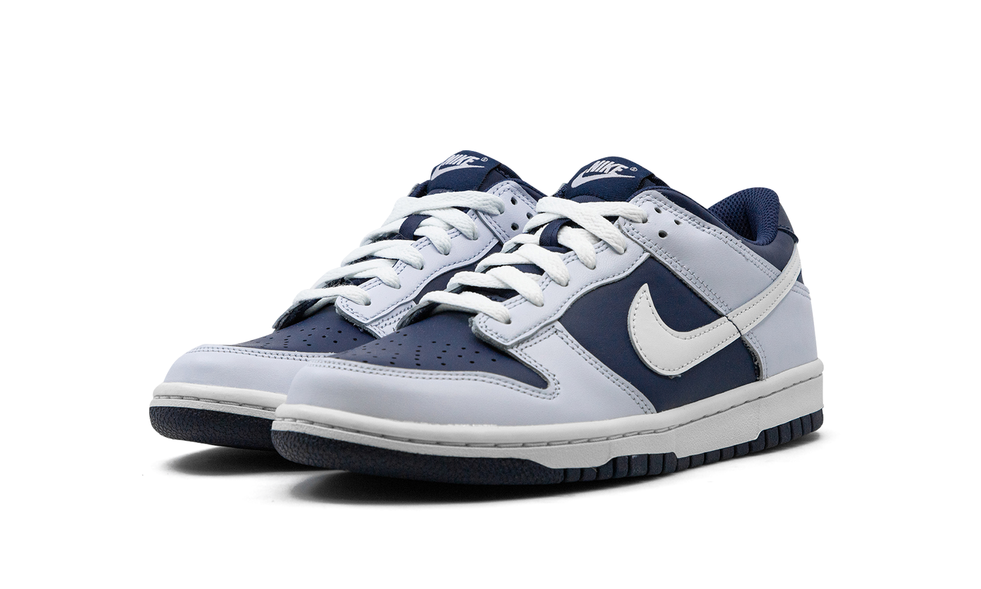 nike dunk low football grey midnight navy gs+FB9109-002+diagnol left view