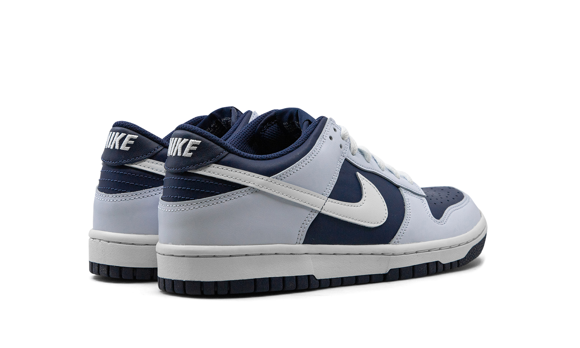 nike dunk low football grey midnight navy gs+FB9109-002+diagnol right behind view