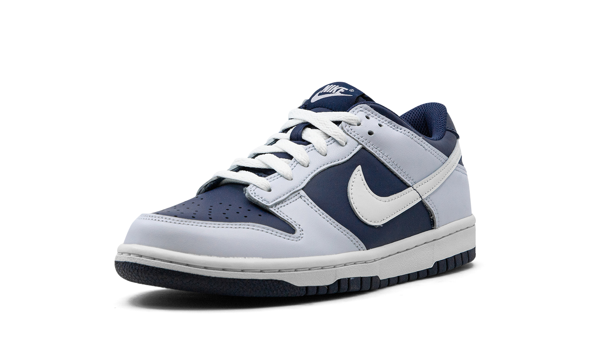 nike dunk low football grey midnight navy gs+FB9109-002+left diagnol single view