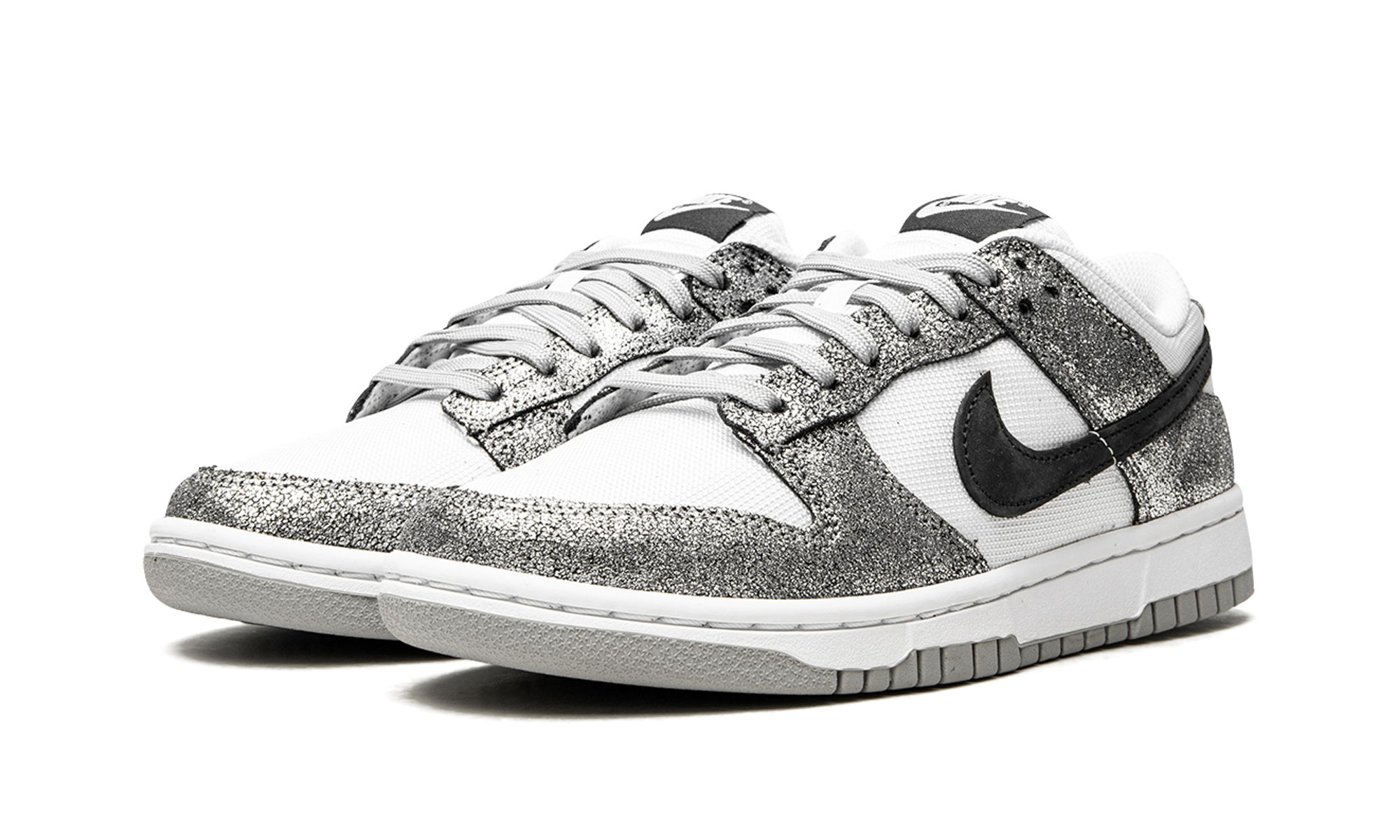 nike dunk low golden gals metallic silver women s+DO5882-001+diagnol left view