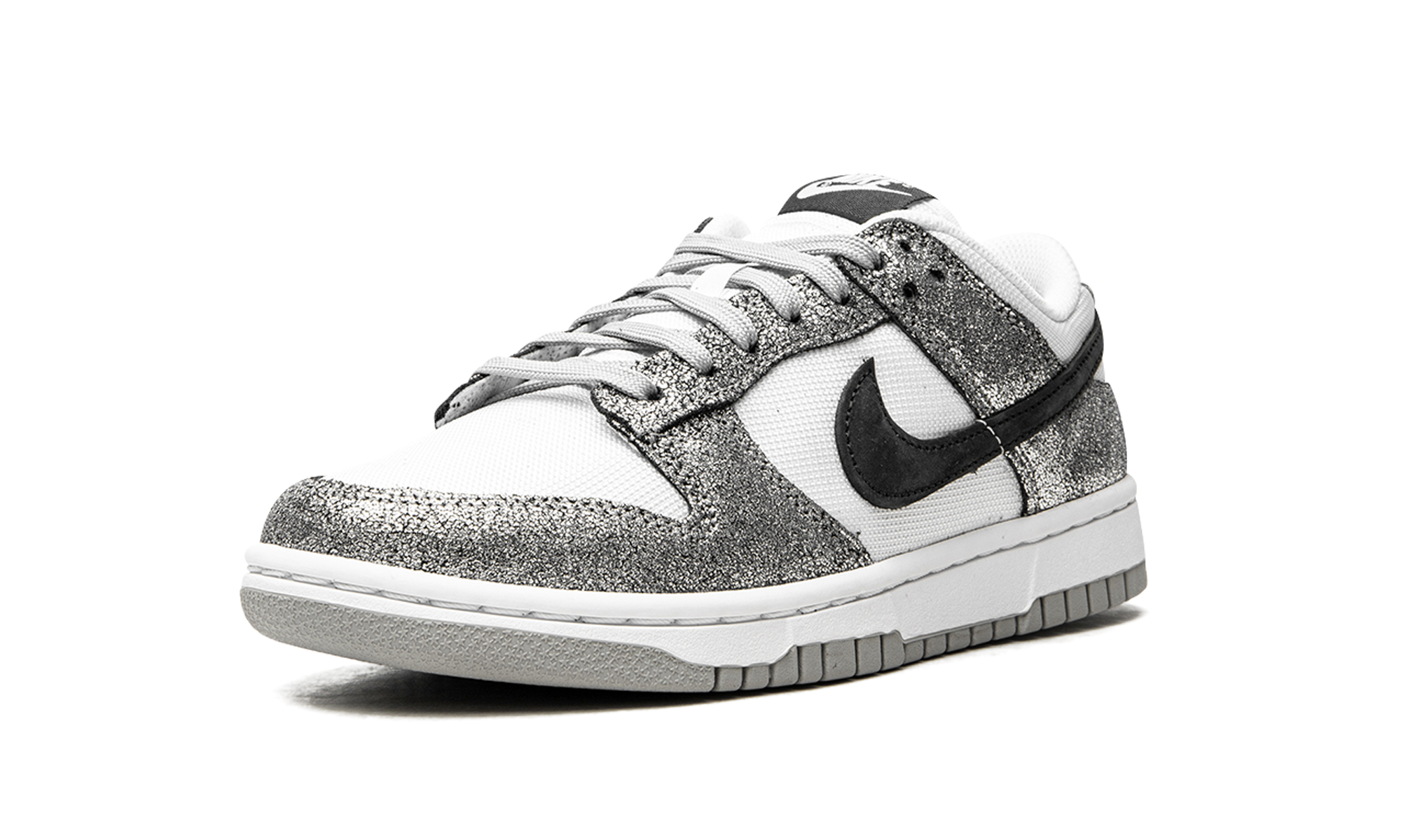 nike dunk low golden gals metallic silver women s+DO5882-001+left diagnol single view