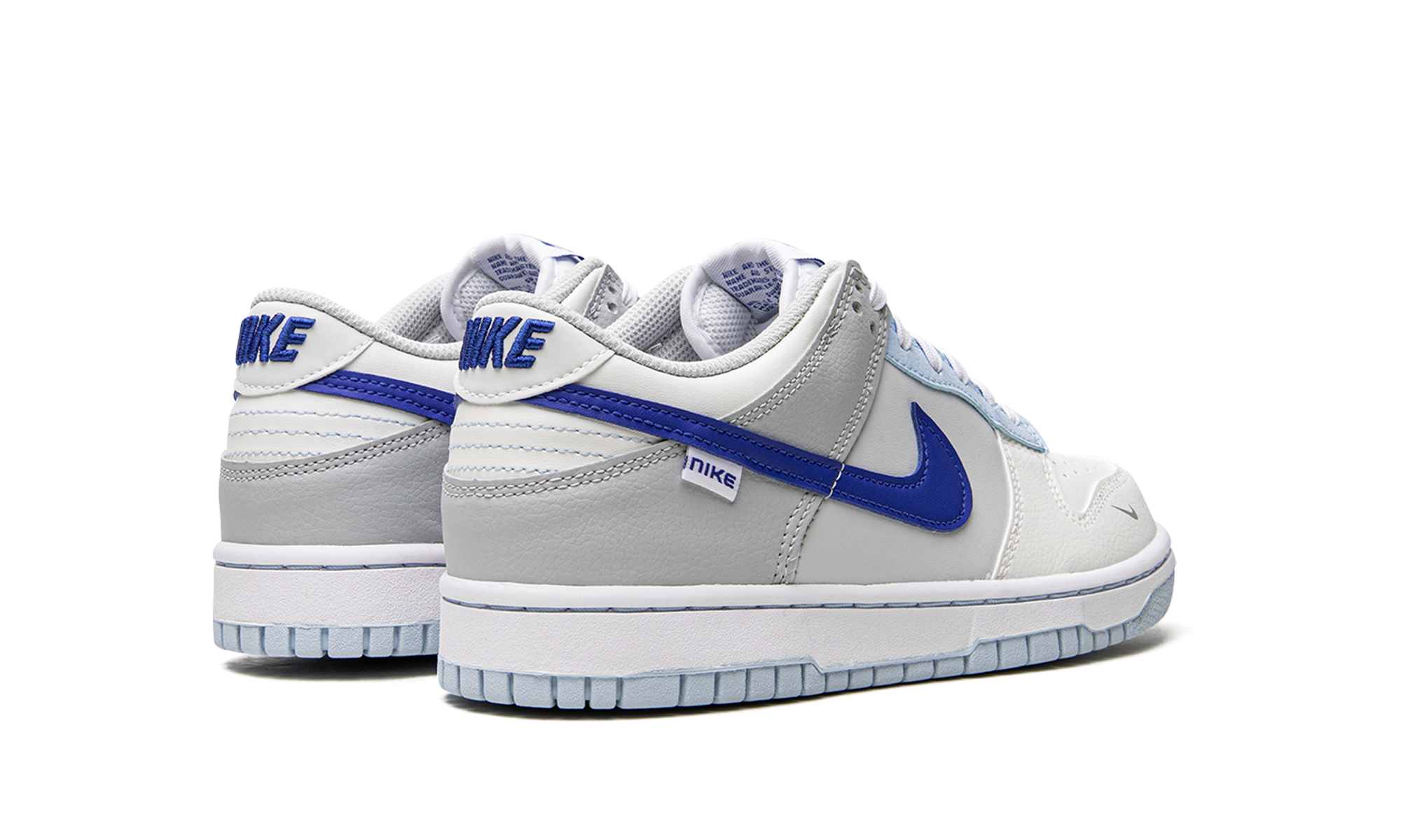 nike dunk low ivory hyper royal gs+FB1843-141+diagnol right behind view