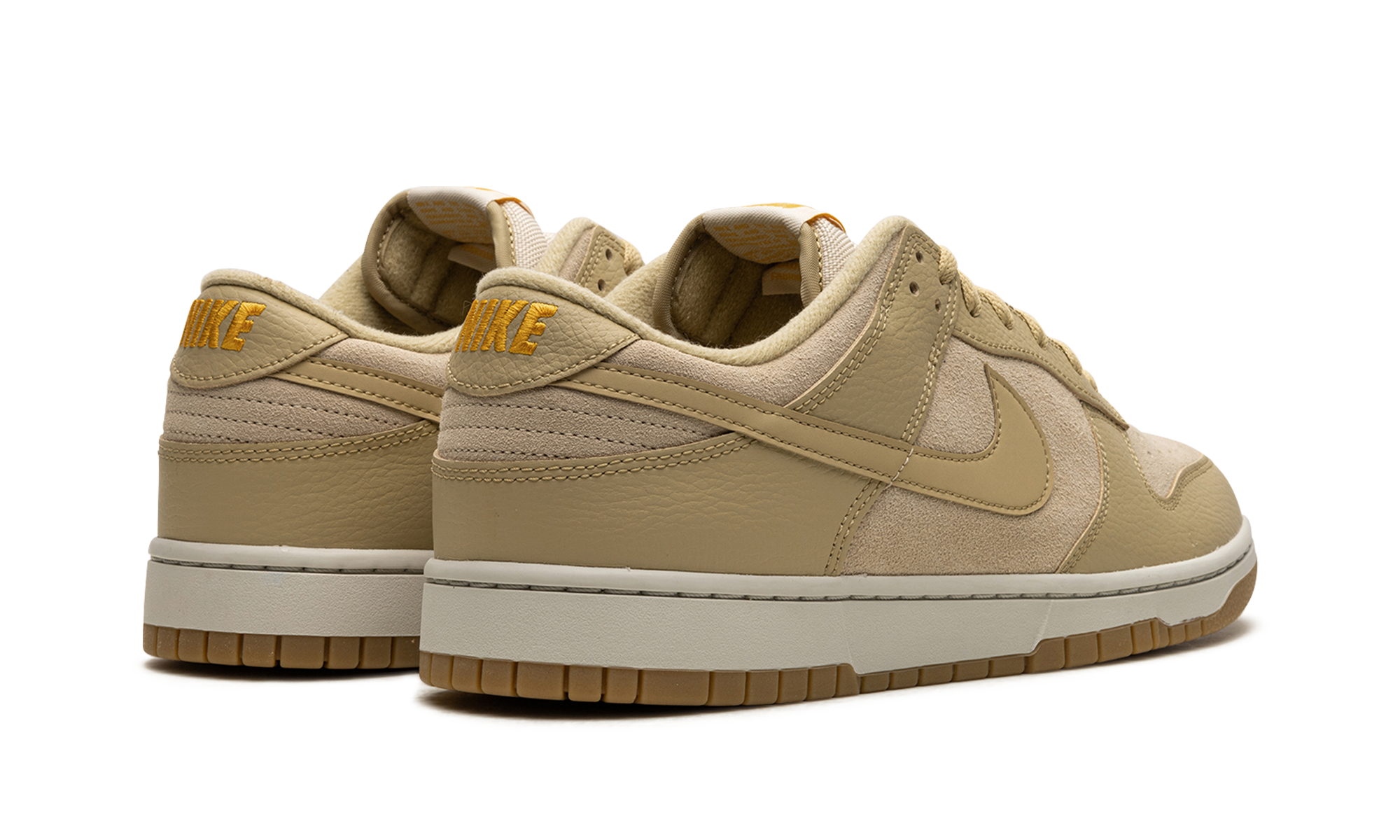 nike dunk low khaki suede gum+DZ4513-200+diagnol right behind view
