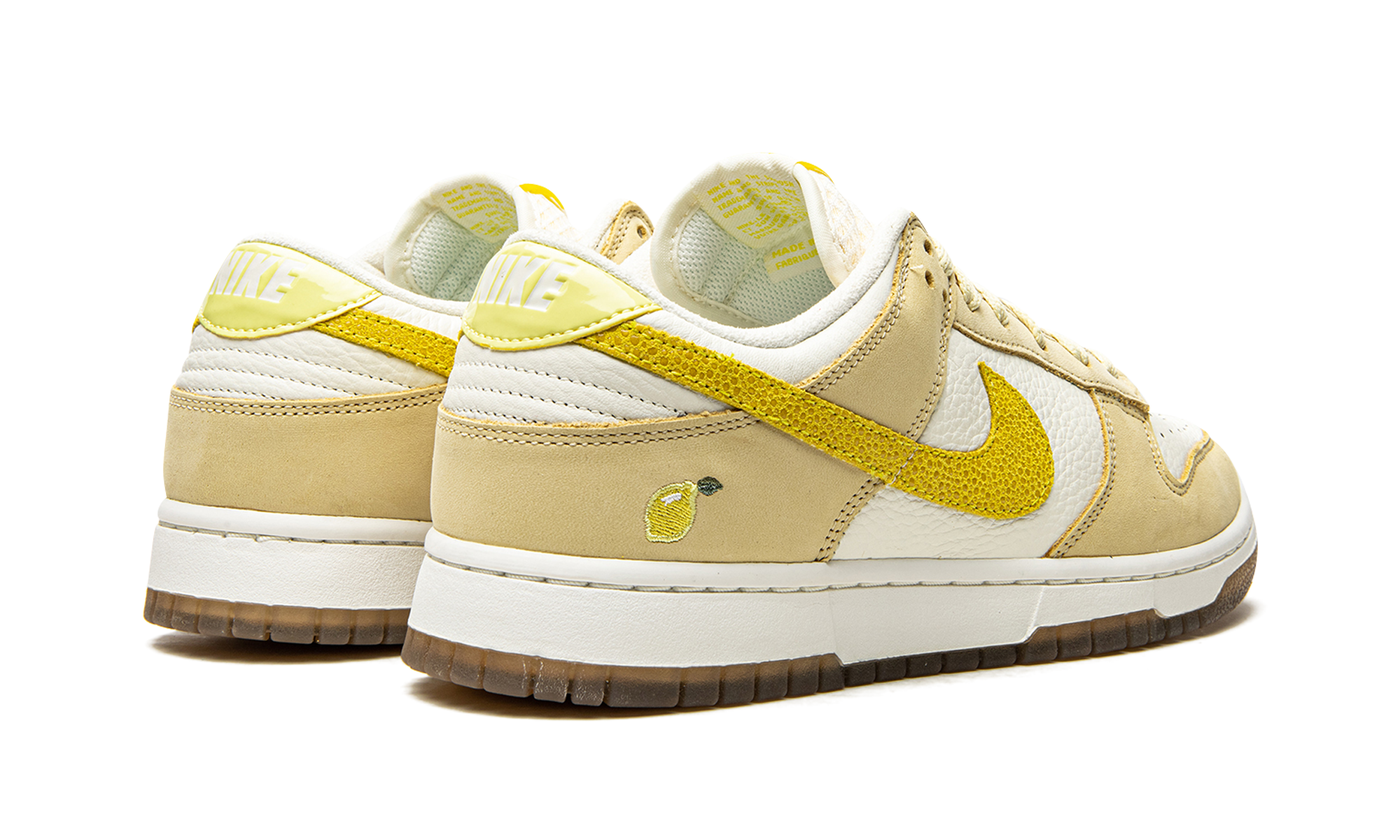 nike dunk low lemon drop women s+DJ6902-700+diagnol right behind view