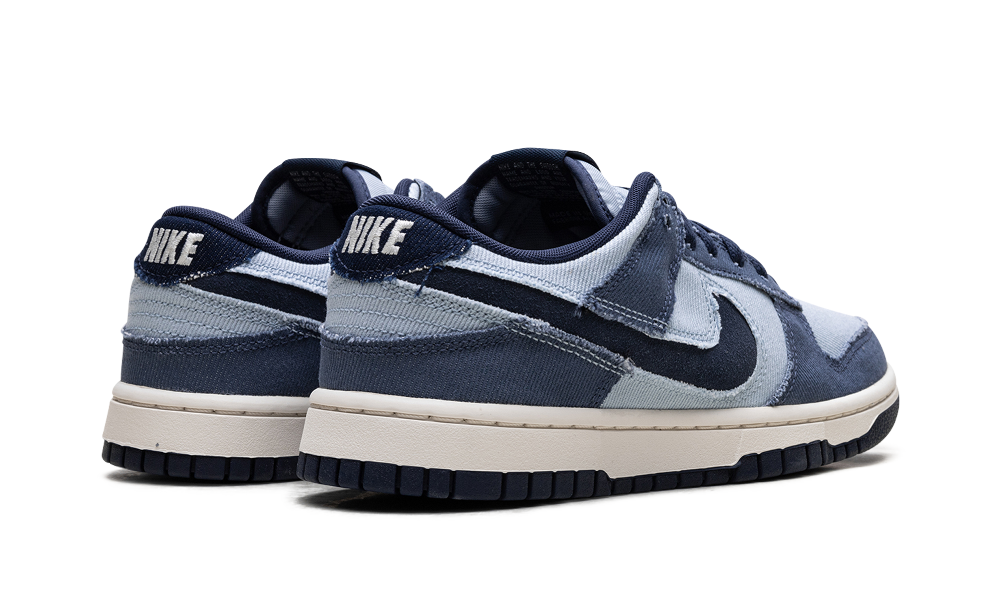nike dunk low light armory blue denim+HF3141-400+diagnol right behind view