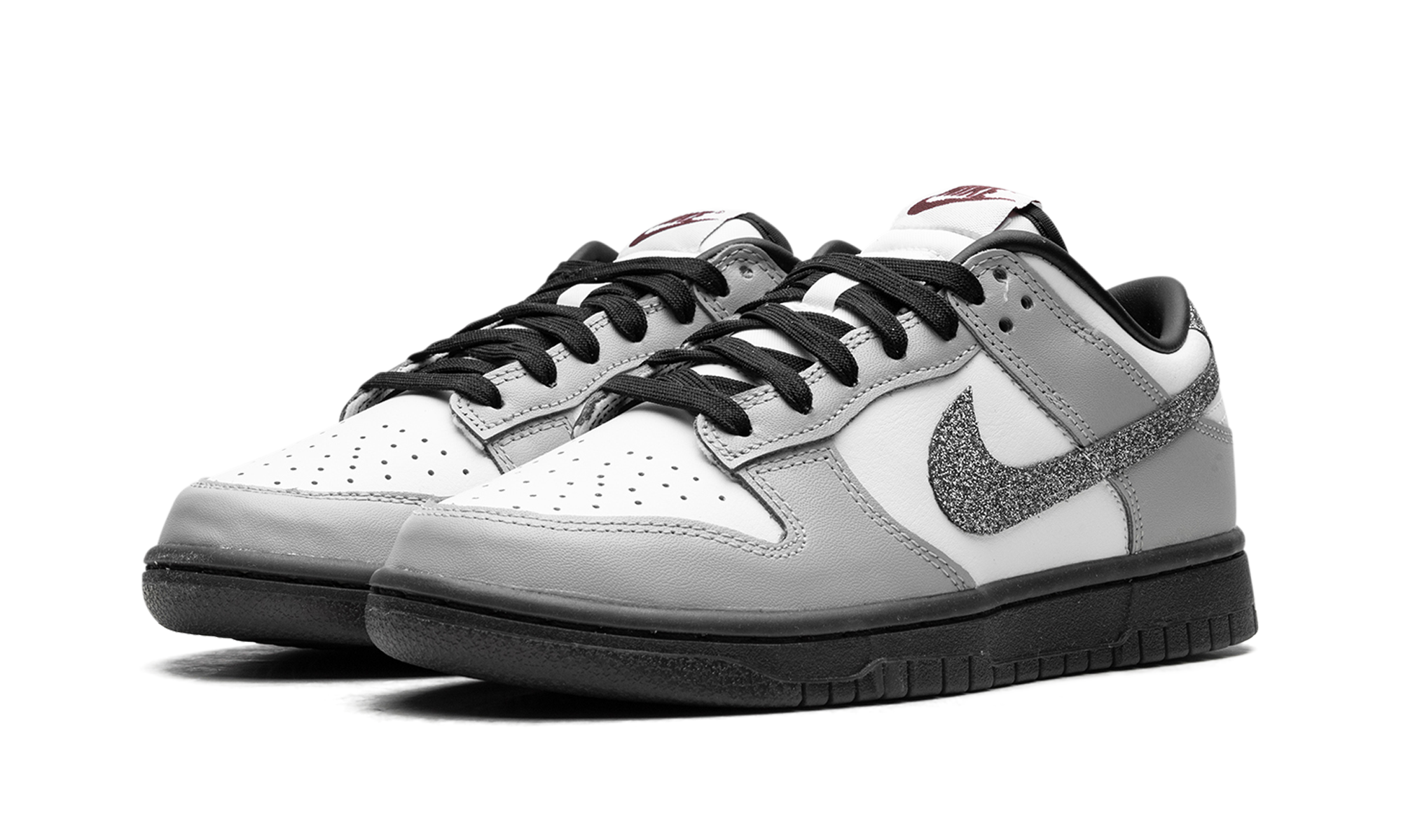 nike dunk low lx glitter swoosh white light smoke grey women s+HQ3462-191+diagnol left view
