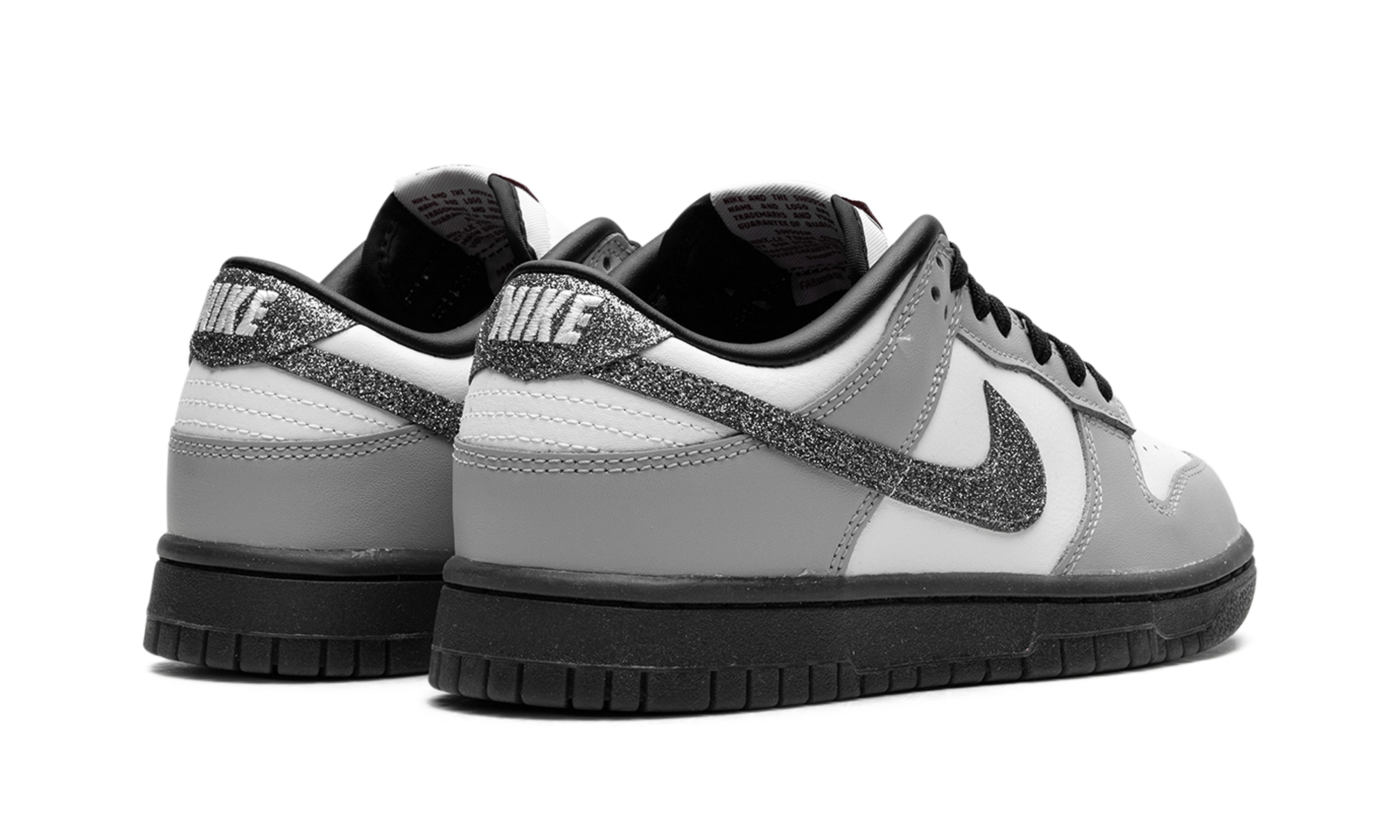 nike dunk low lx glitter swoosh white light smoke grey women s+HQ3462-191+diagnol right behind view