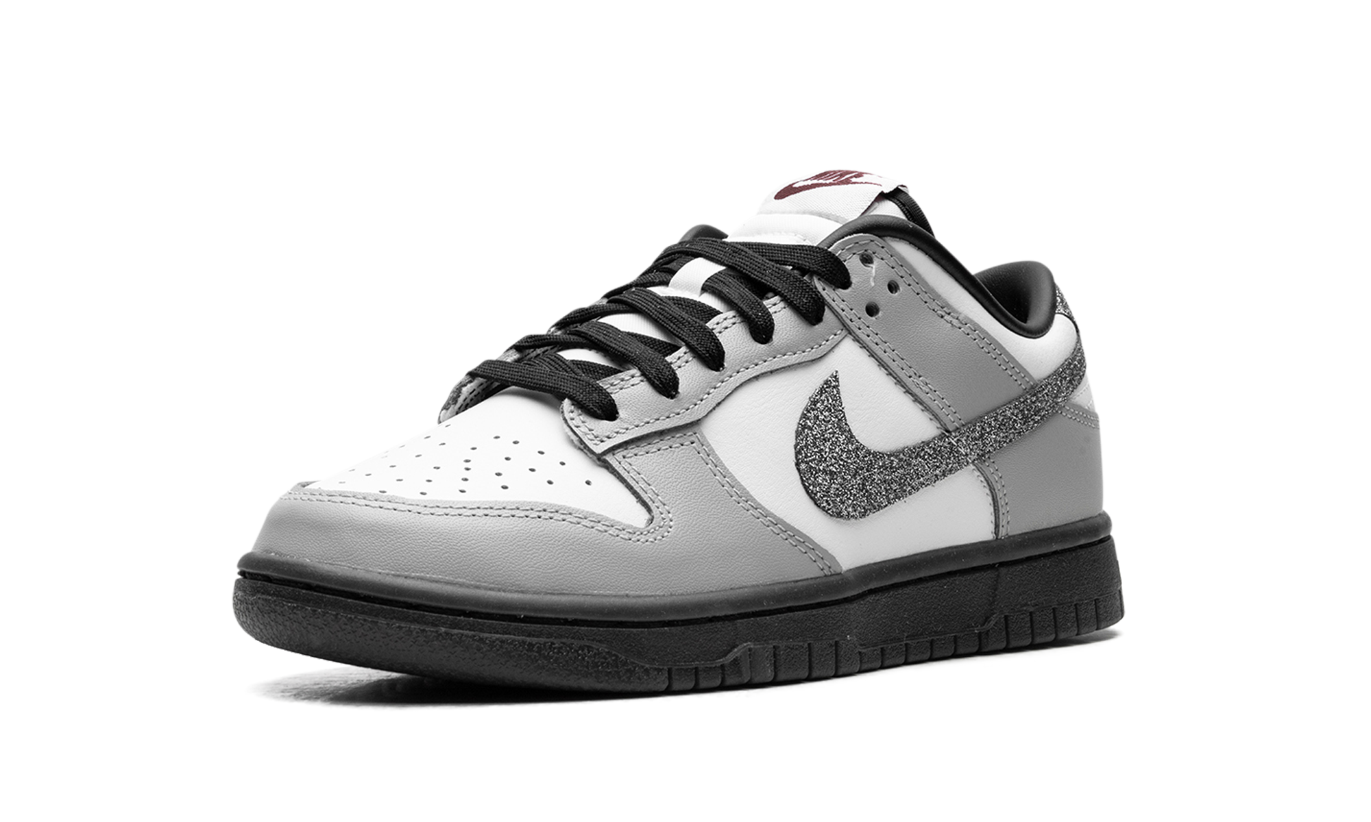 nike dunk low lx glitter swoosh white light smoke grey women s+HQ3462-191+left diagnol single view