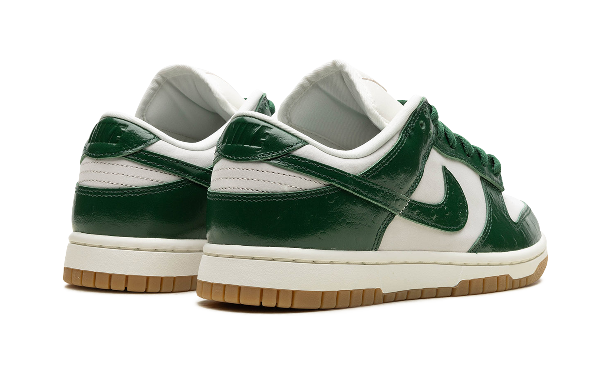 nike dunk low lx gorge green ostrich women s+FJ2260-002+diagnol right behind view