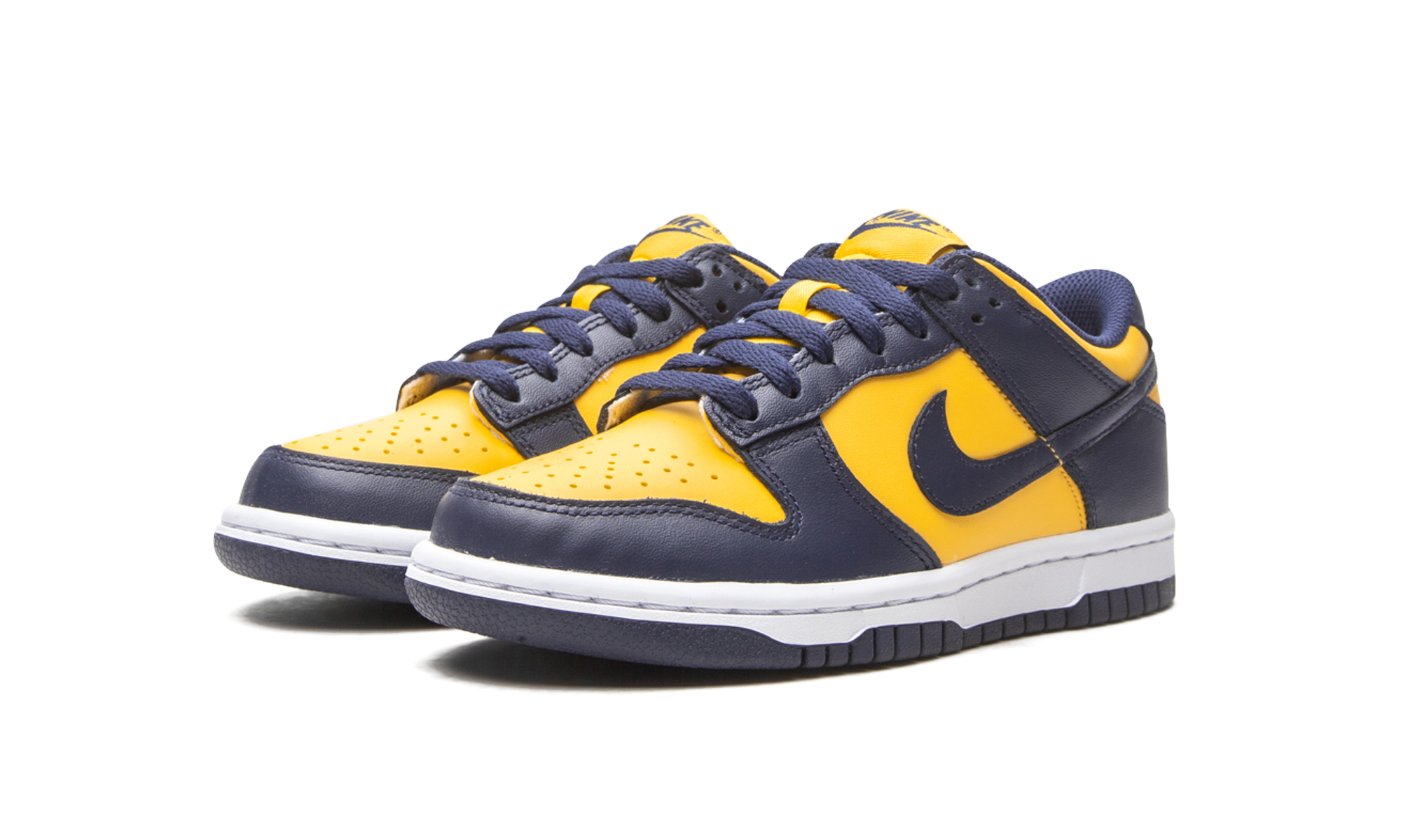 nike dunk low michigan 2021 2024 gs+CW1590-700+diagnol left view