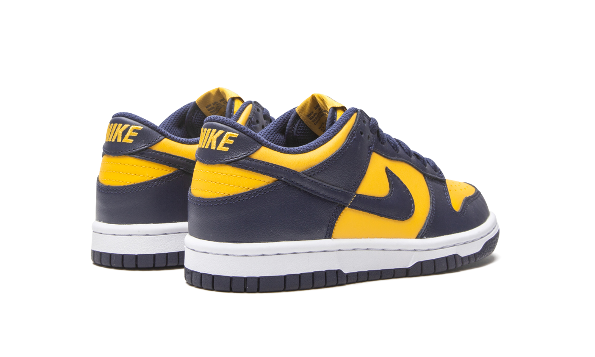 nike dunk low michigan 2021 2024 gs+CW1590-700+diagnol right behind view