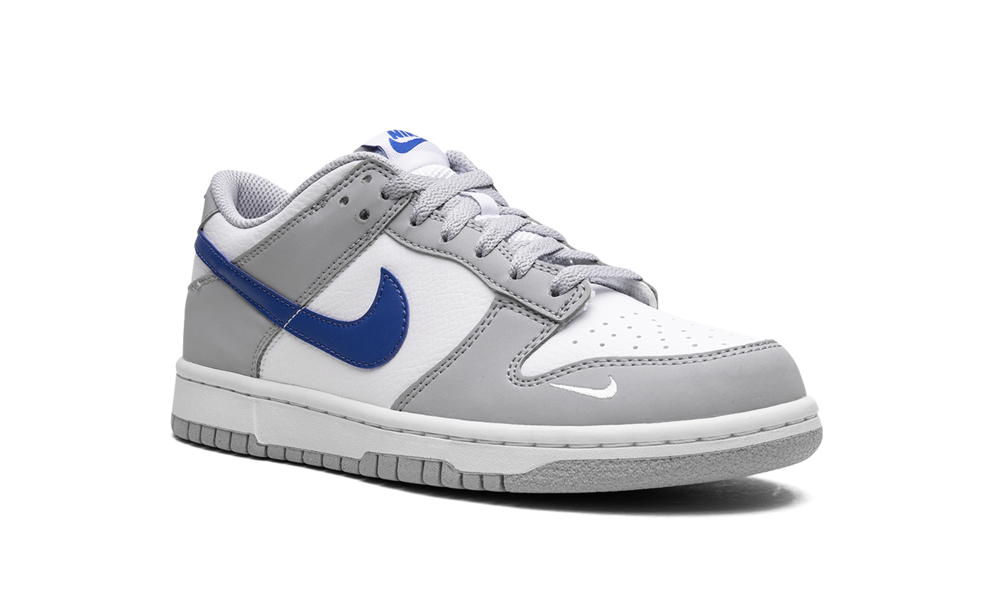 nike dunk low mini swoosh wolf grey game royal gs+FN3878-001+diagnol right view
