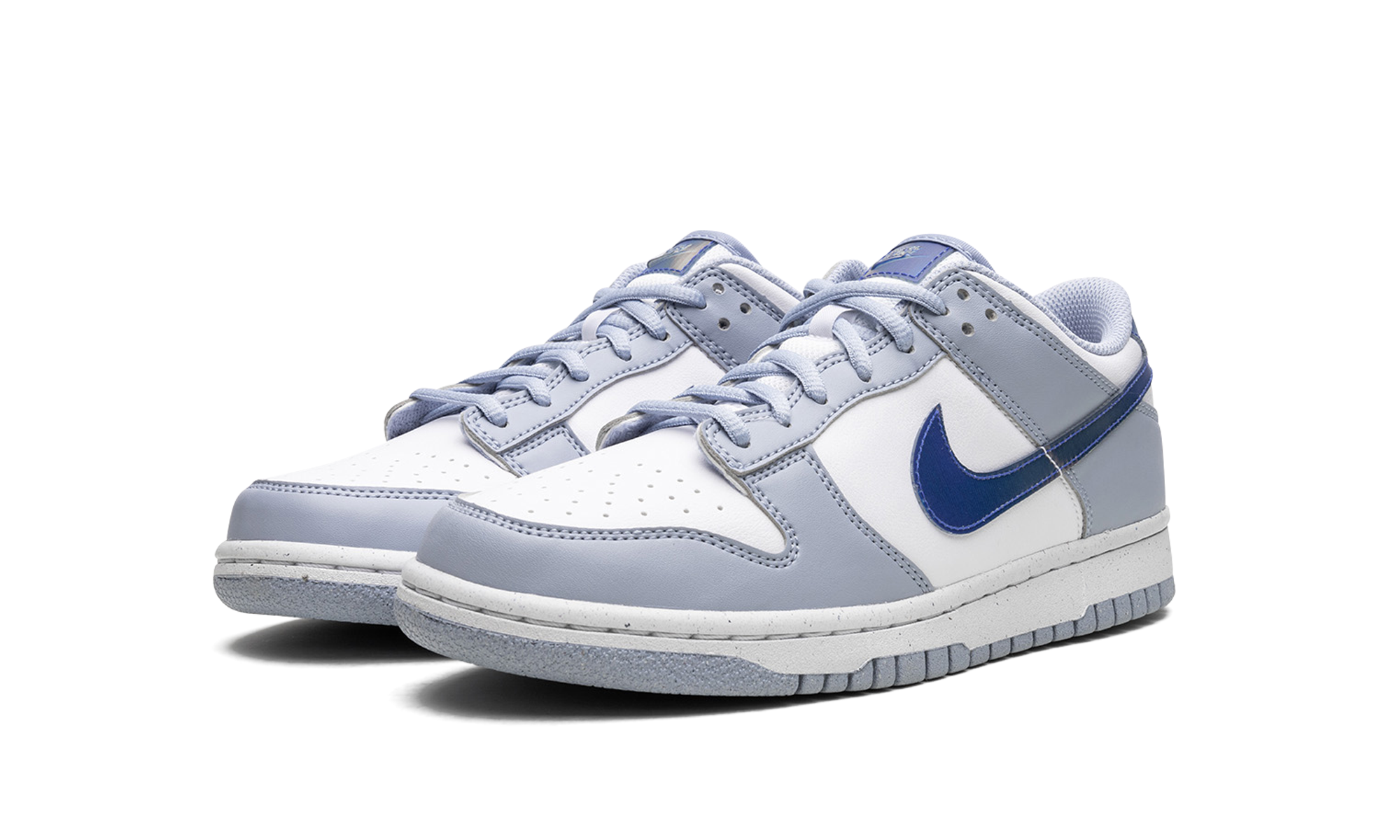 nike dunk low next nature blue whisper iridescent gs+FJ4668-400+diagnol left view