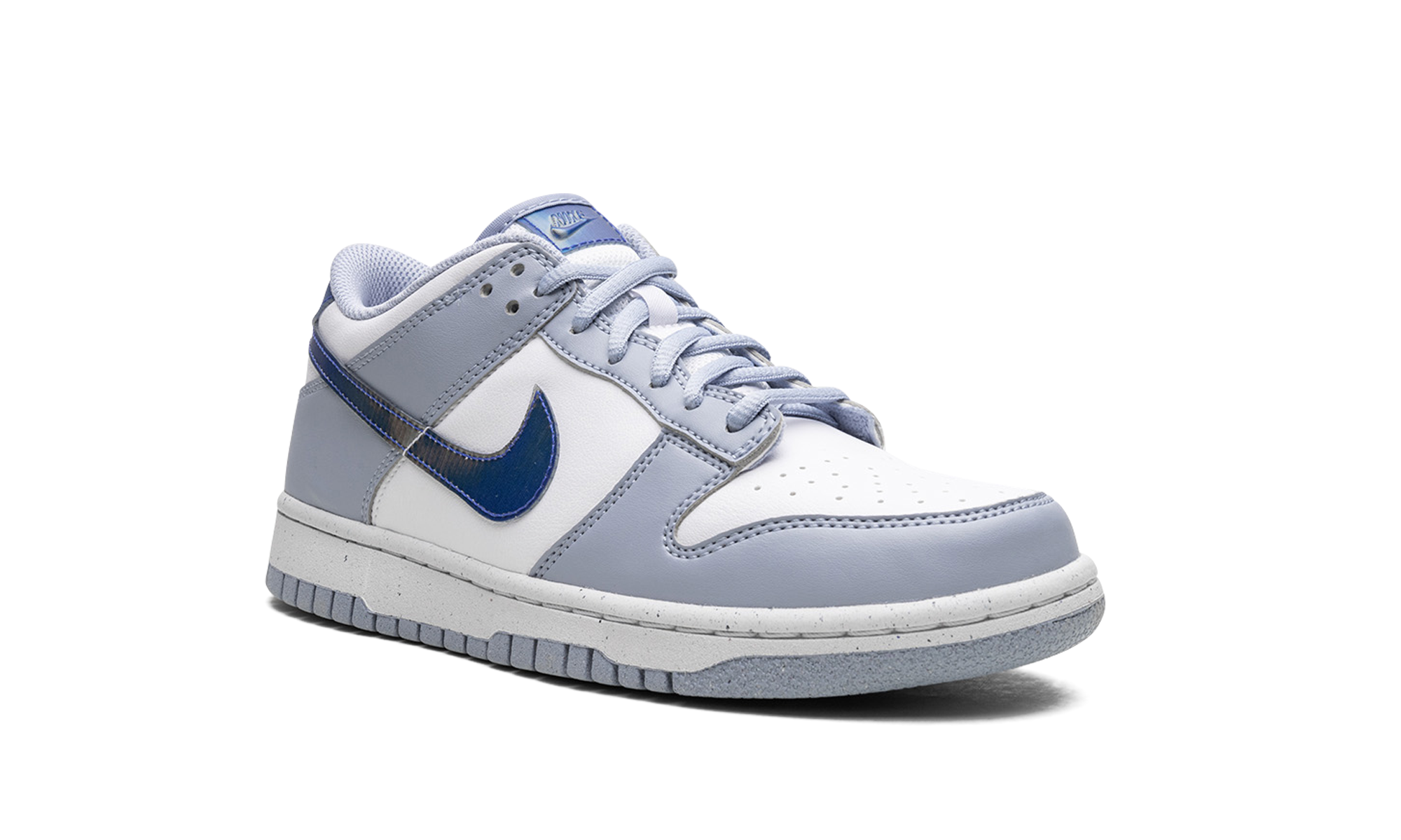 nike dunk low next nature blue whisper iridescent gs+FJ4668-400+diagnol right view