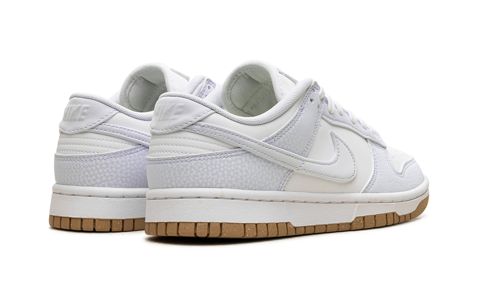 nike dunk low next nature football grey gum women s+FN6345-100+diagnol right behind view