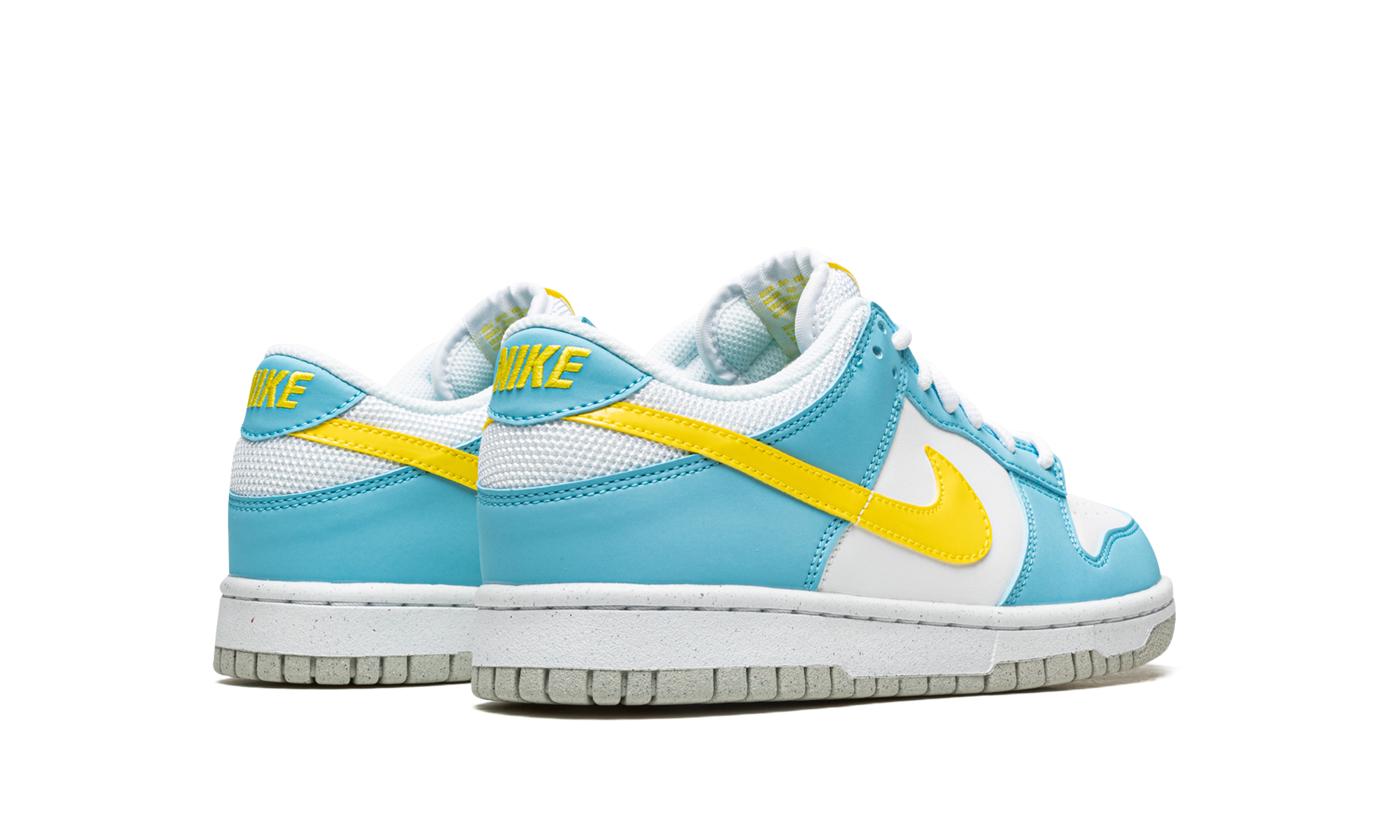 nike dunk low next nature homer simpson gs+DX3382-400+diagnol right behind view