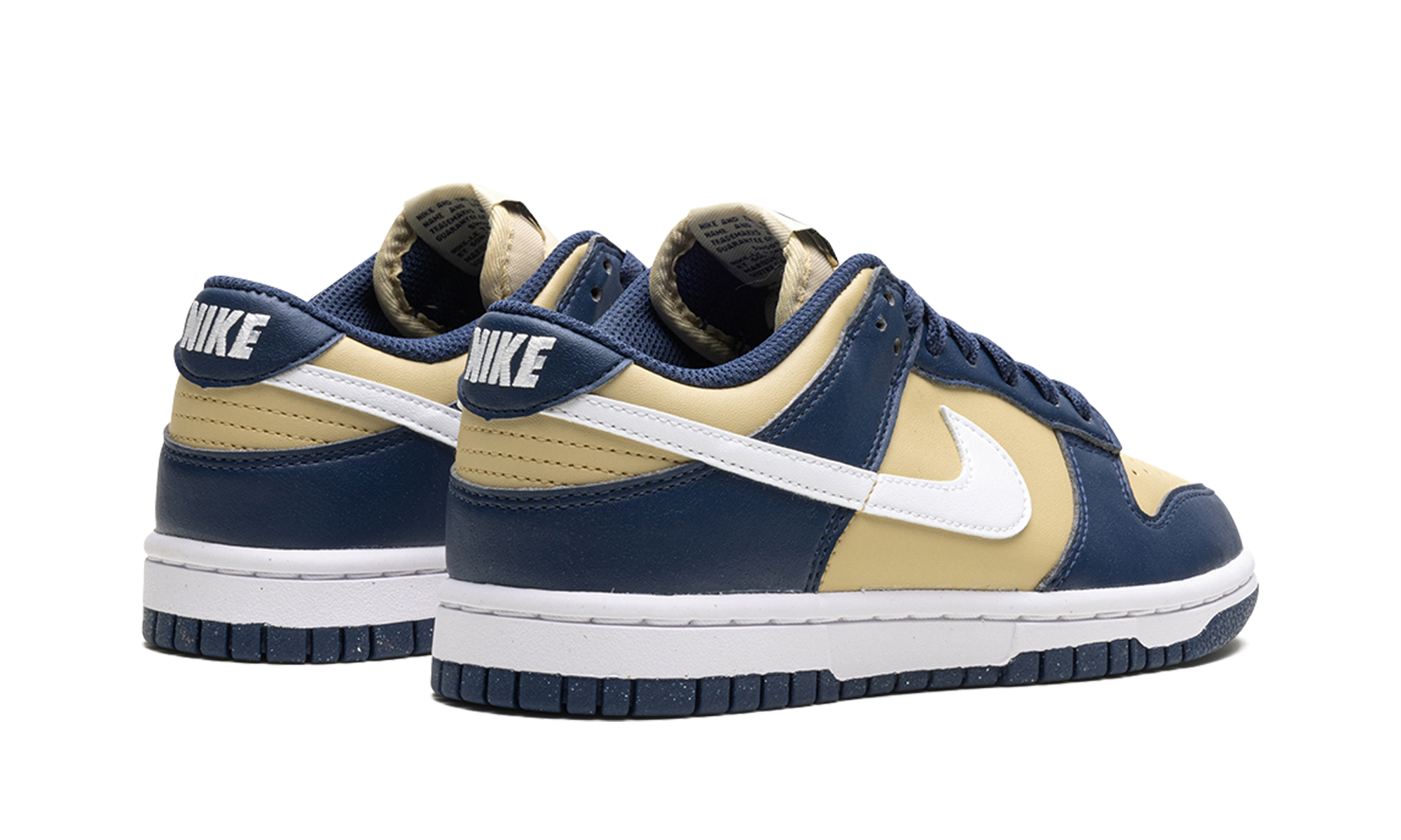 nike dunk low next nature midnight navy gold women s+DD1873-401+diagnol right behind view