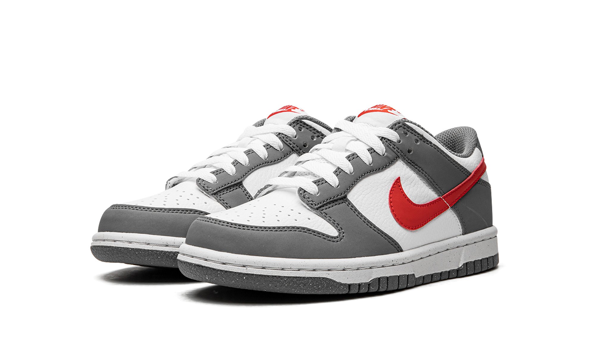 nike dunk low next nature smoke grey light crimson gs+FB8038-001+diagnol left view