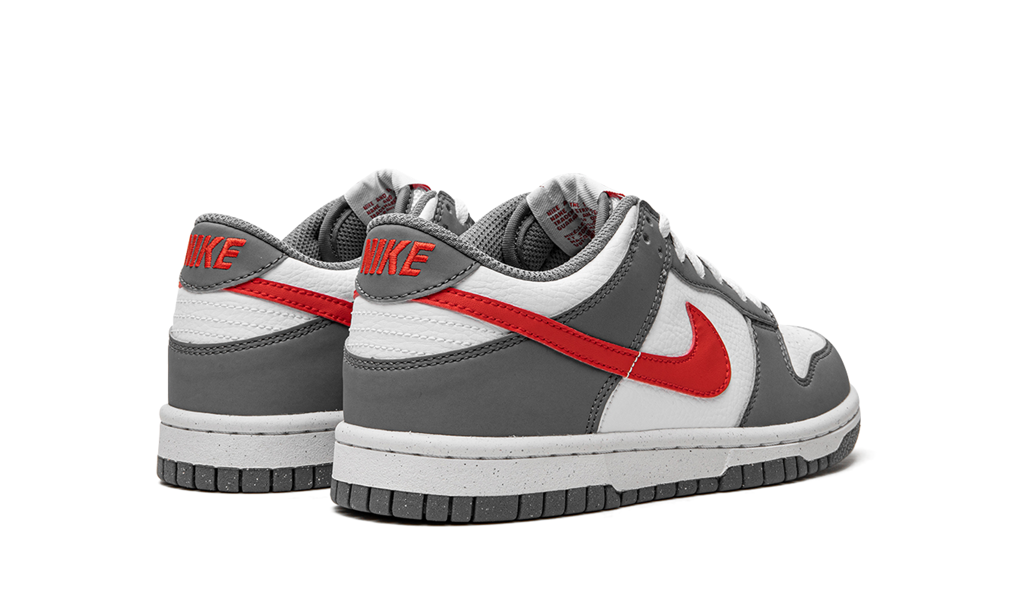 nike dunk low next nature smoke grey light crimson gs+FB8038-001+diagnol right behind view