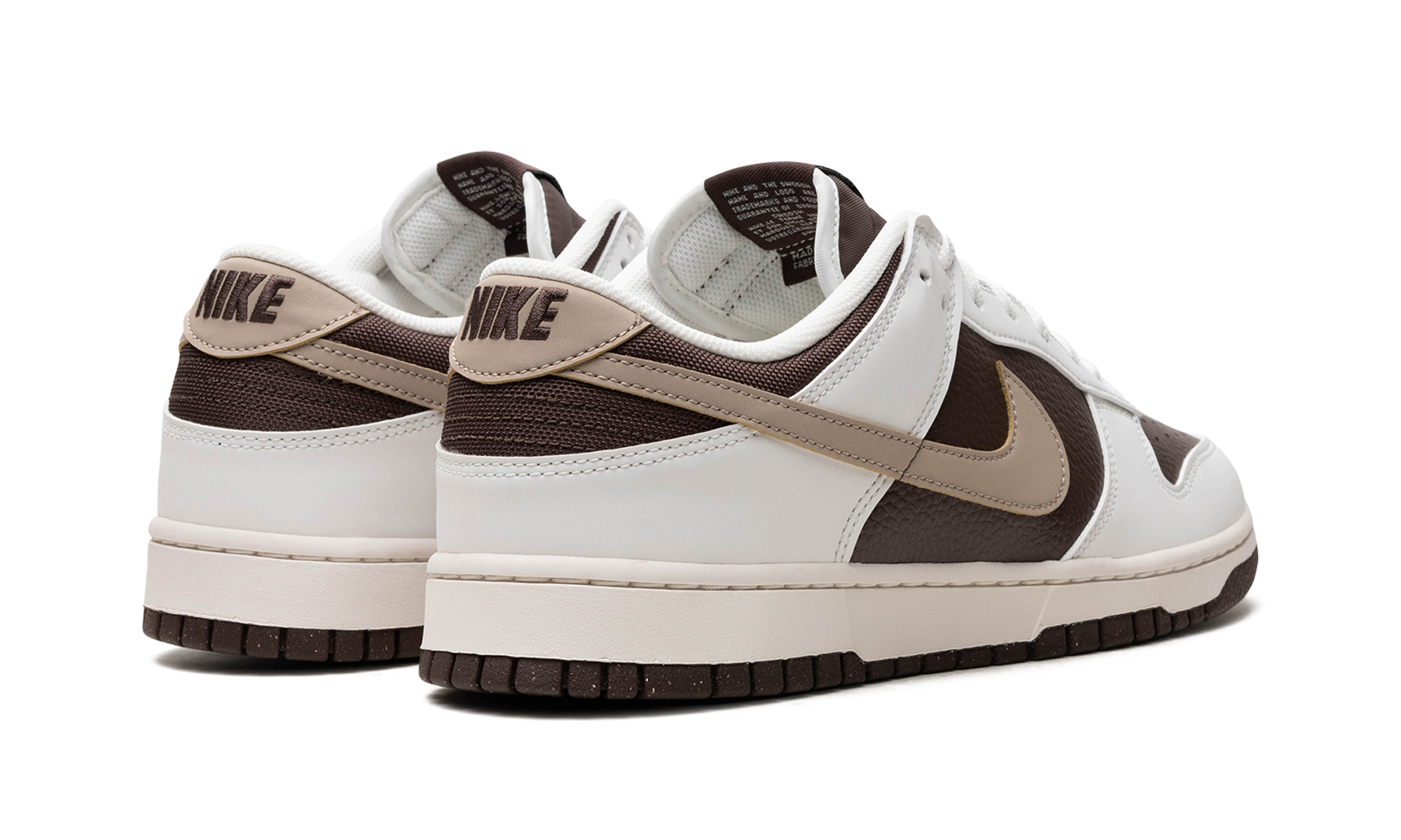 nike dunk low next nature summit white baroque brown+HF4292-100+diagnol right behind view