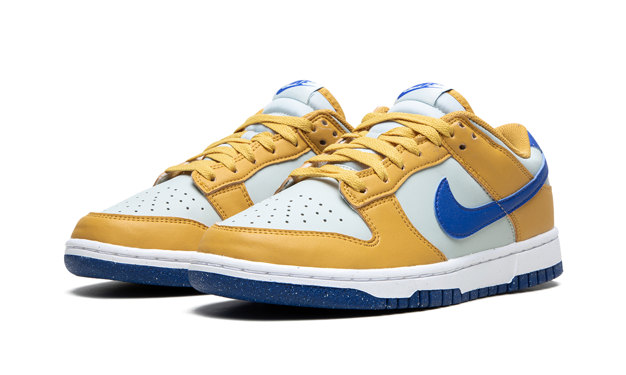nike dunk low next nature wheat gold royal women s+DN1431-700+diagnol left view