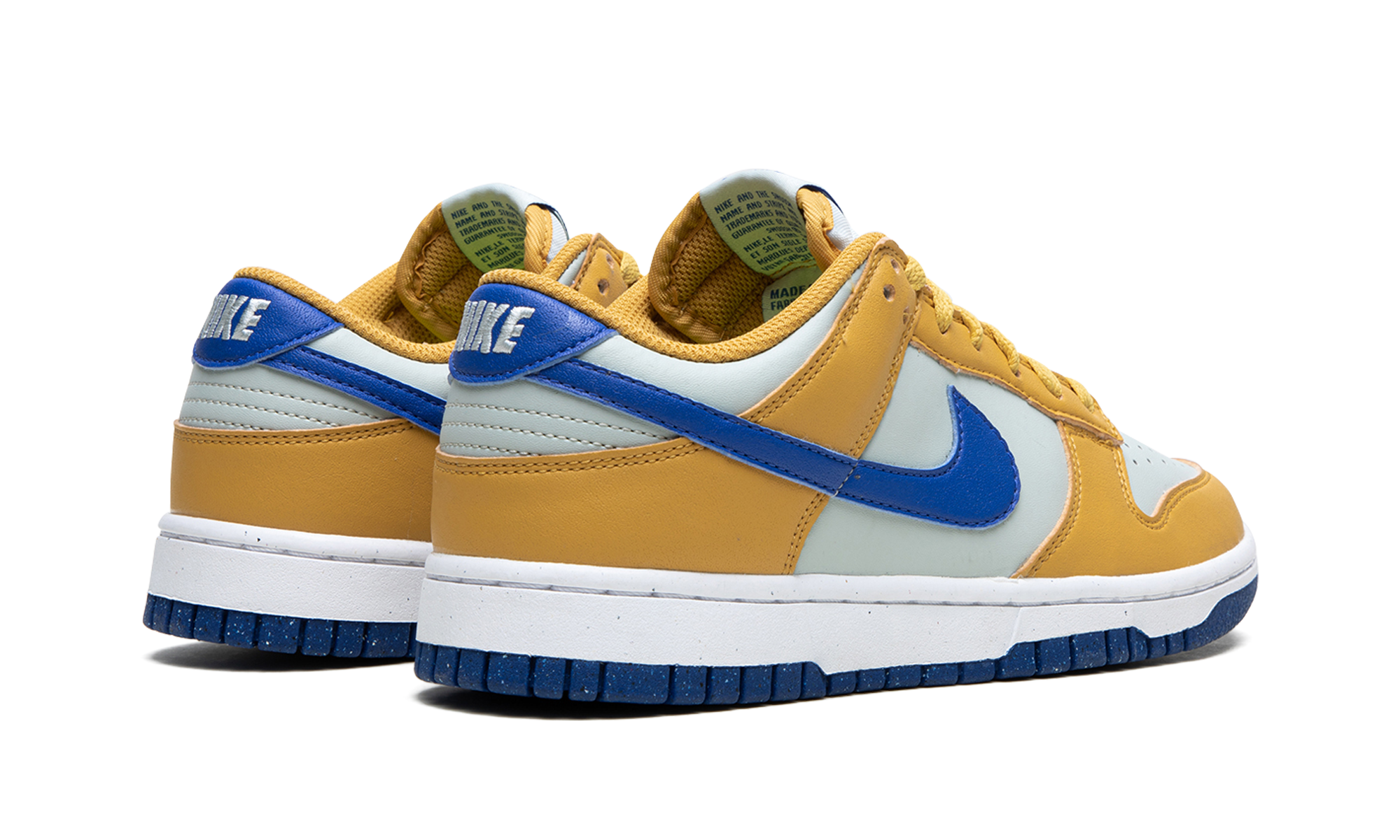nike dunk low next nature wheat gold royal women s+DN1431-700+diagnol right behind view