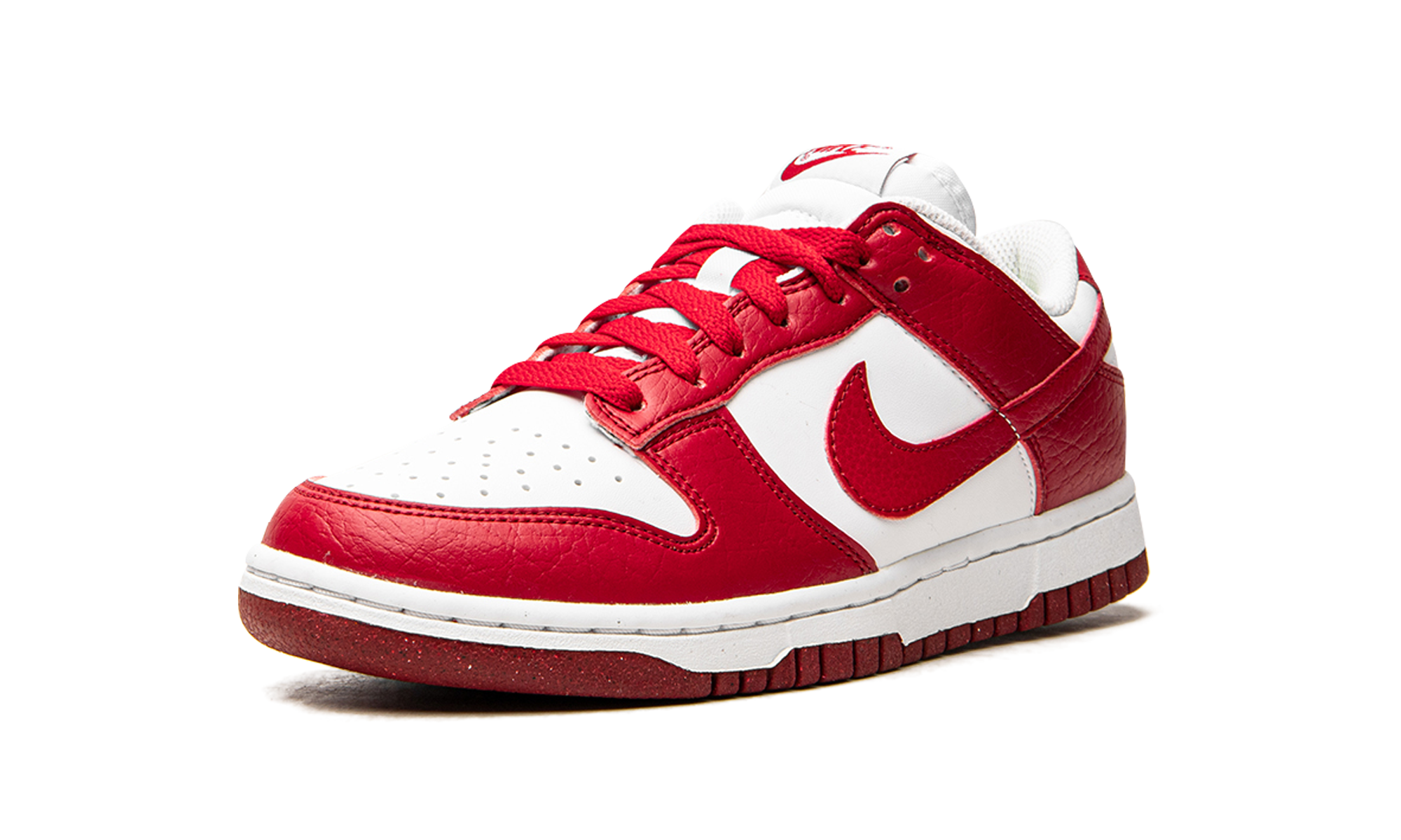 nike dunk low next nature white gym red women s+DN1431-101+diagnol right behind view