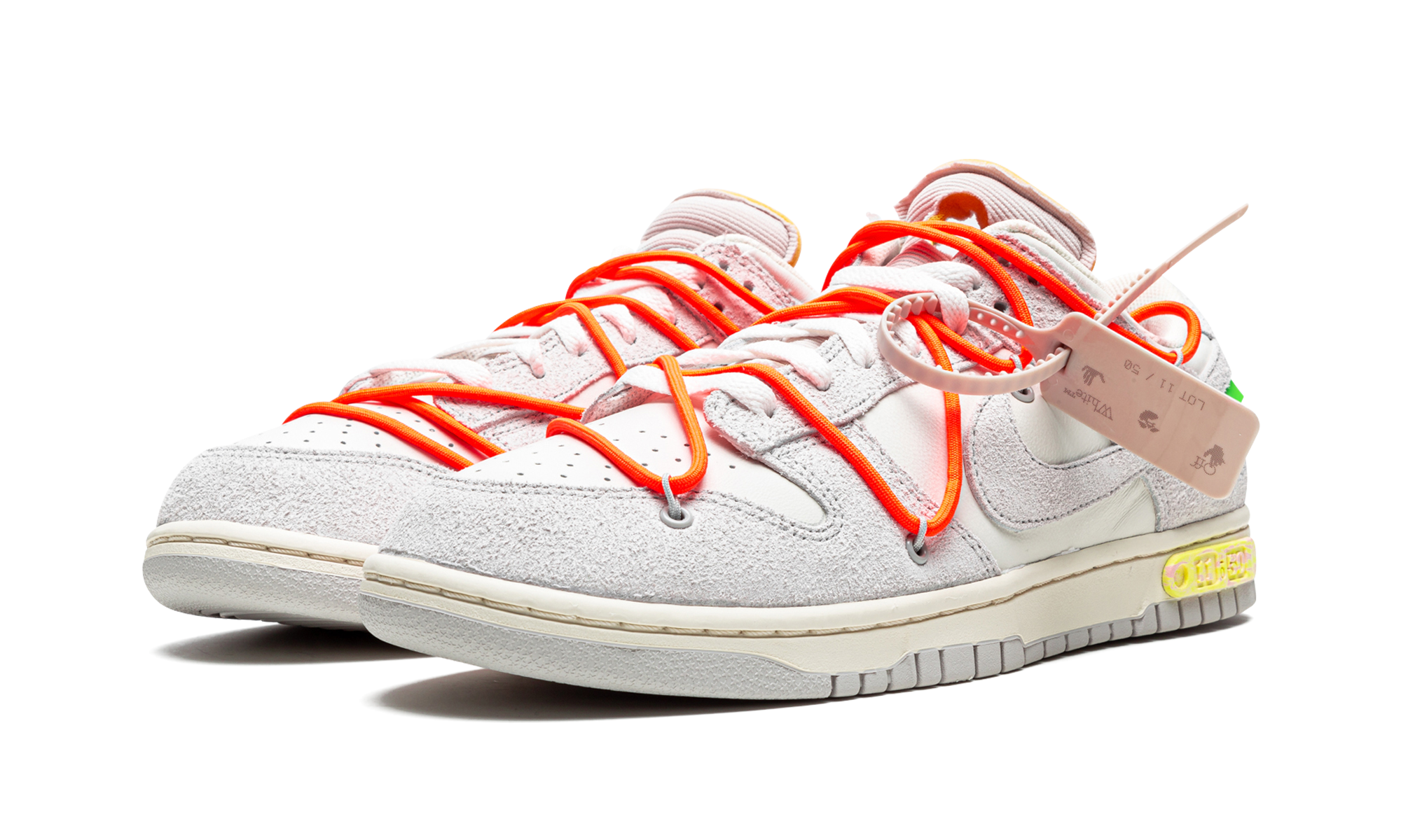 nike dunk low off white lot 11+DJ0950-108+diagnol left view