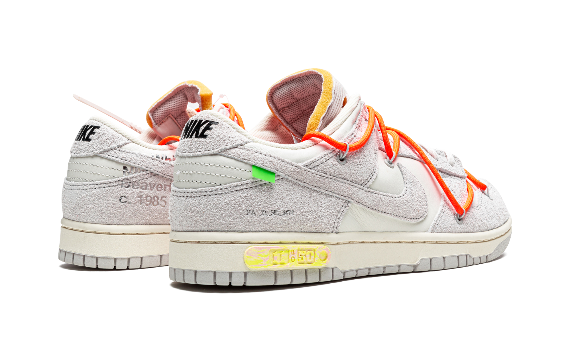 nike dunk low off white lot 11+DJ0950-108+diagnol right behind view