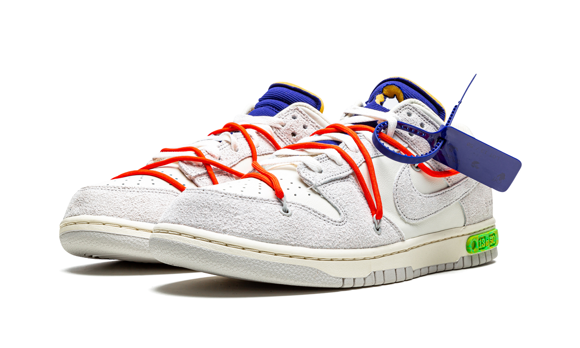 nike dunk low off white lot 13+DJ0950-110+diagnol left view