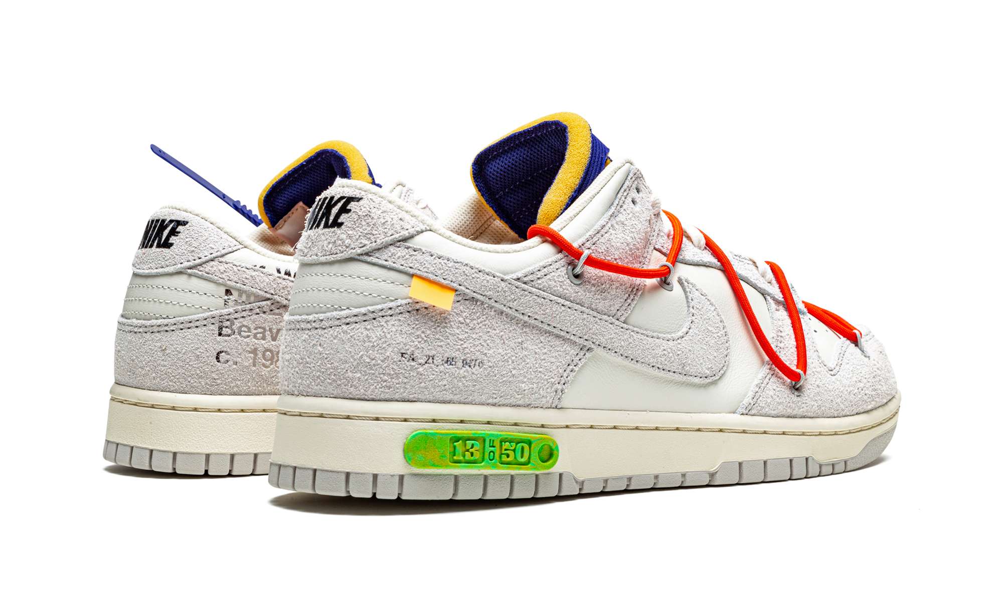 nike dunk low off white lot 13+DJ0950-110+diagnol right behind view