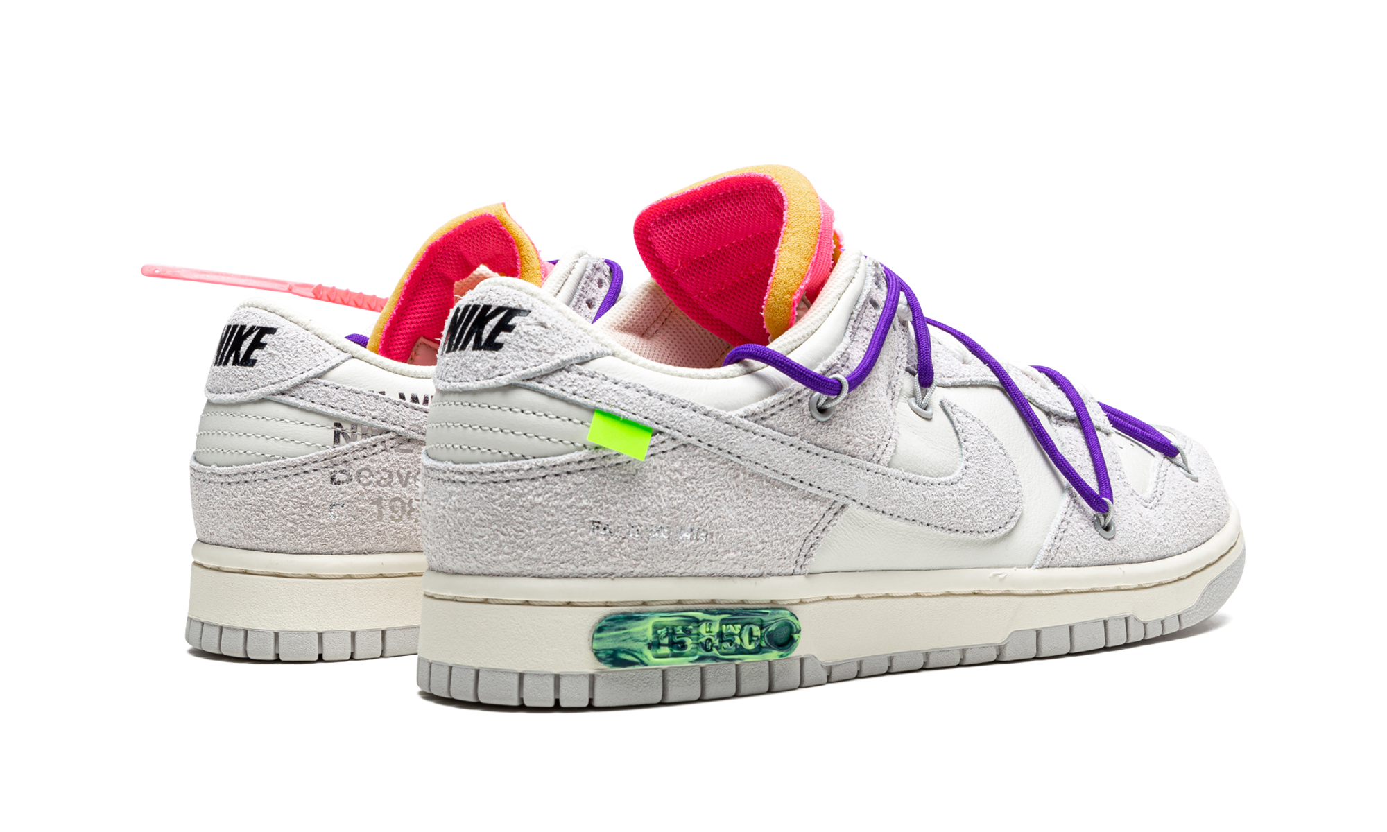 nike dunk low off white lot 15+DJ0950-101+diagnol right behind view