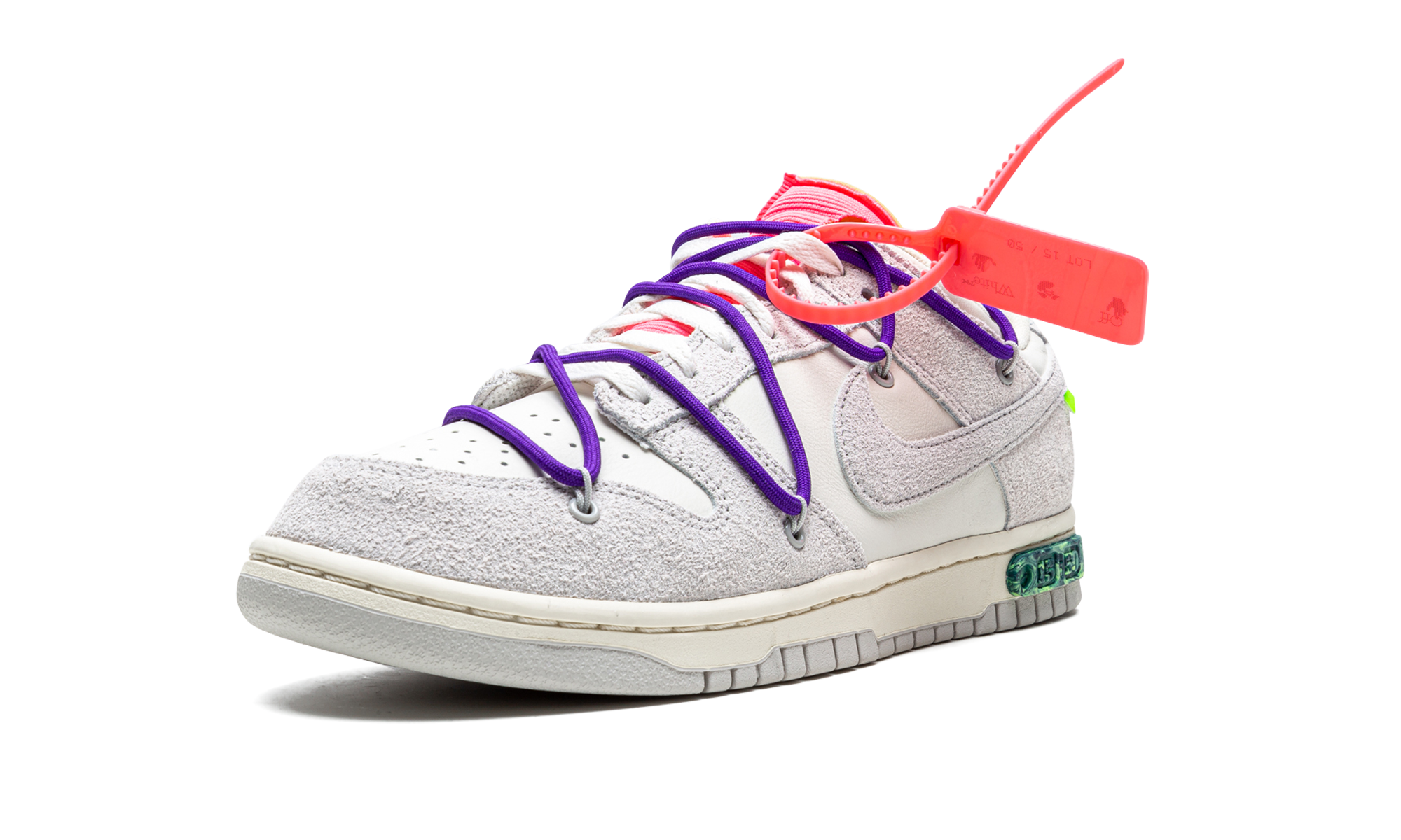 nike dunk low off white lot 15+DJ0950-101+left diagnol single view