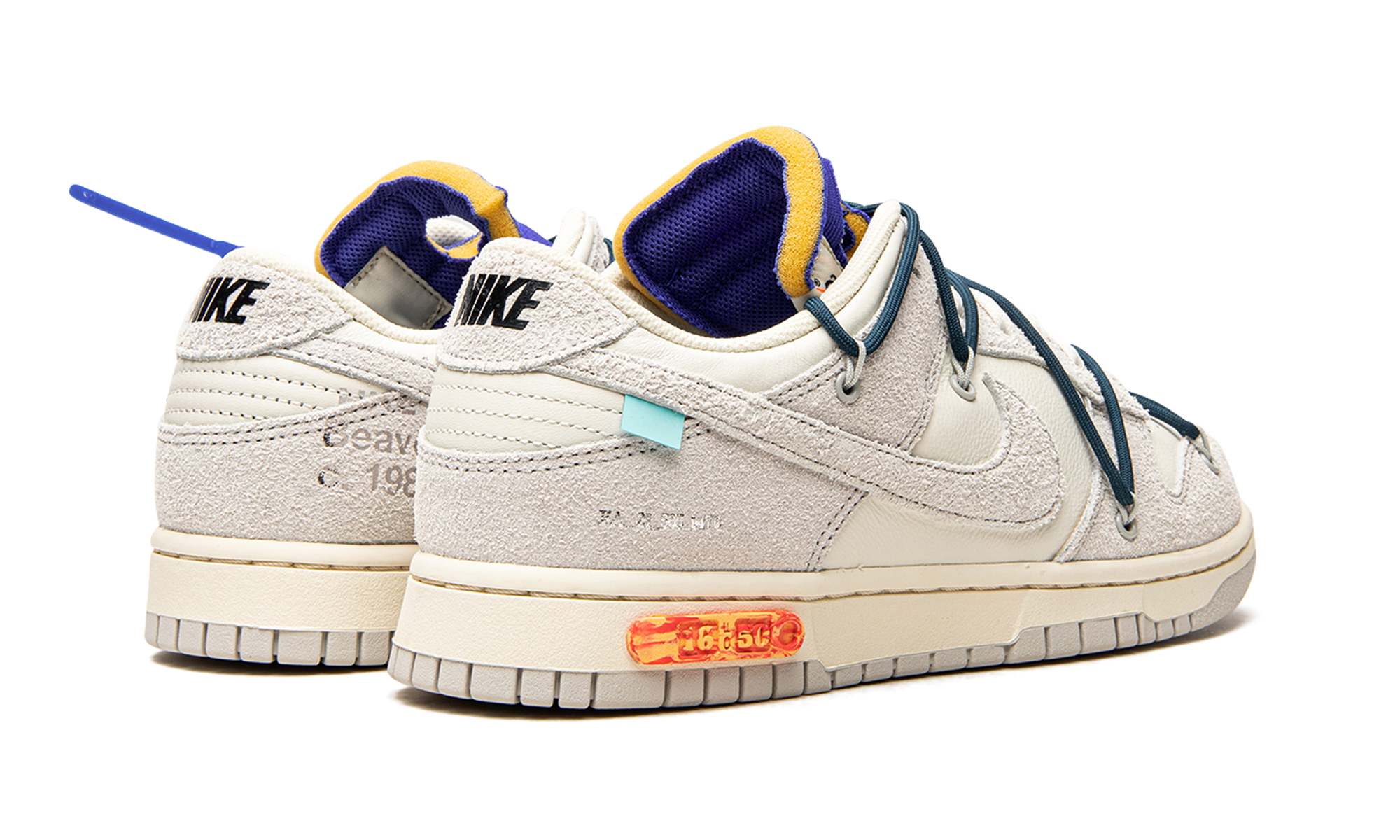 nike dunk low off white lot 16+DJ0950-111+diagnol right behind view